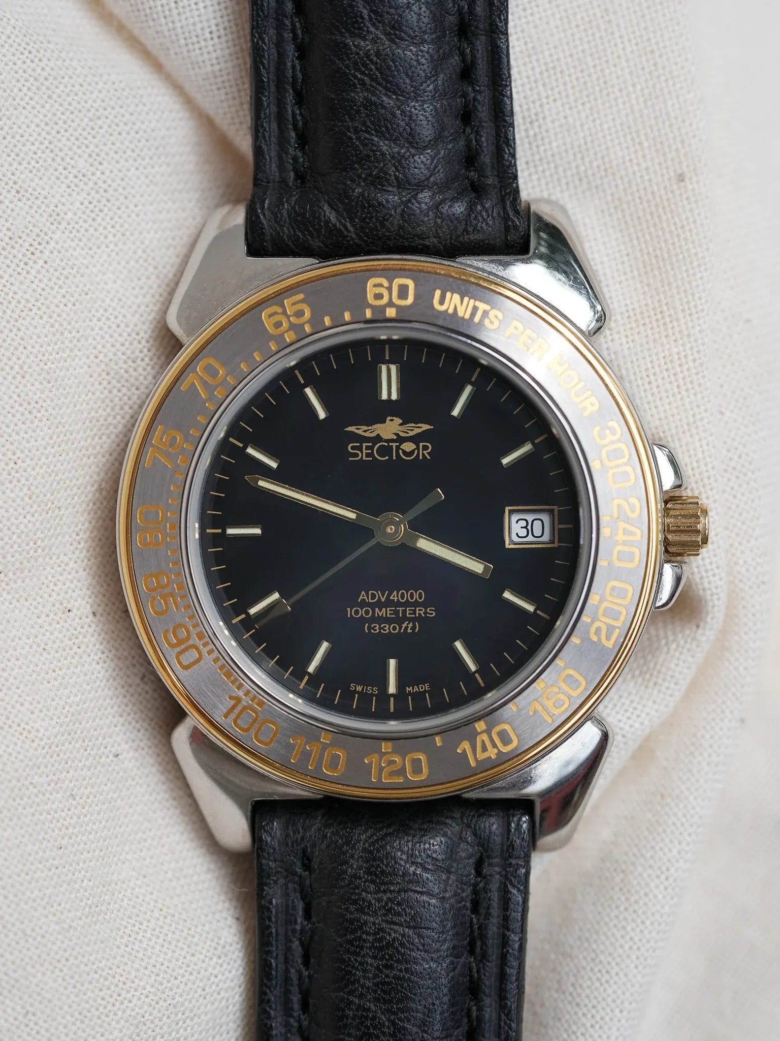 Sector - Scarab Acier Or Cadran Noir - NOS - 1980s - Atelier Victor - Vintage  Shop