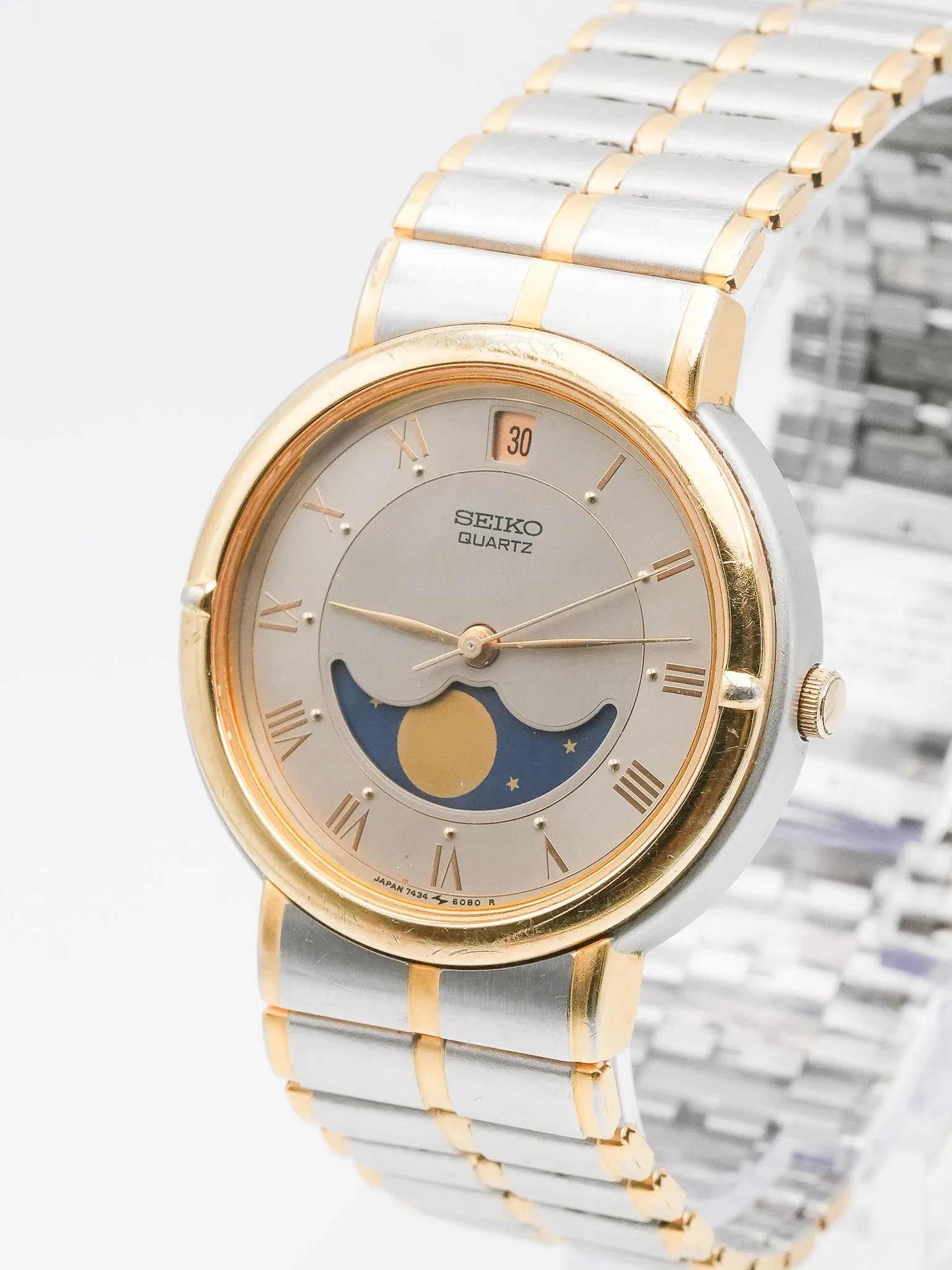 Seiko - Acier Or Phase de lune Romain - 1986 - Atelier Victor Paris - Vintage Watch Shop Dubai