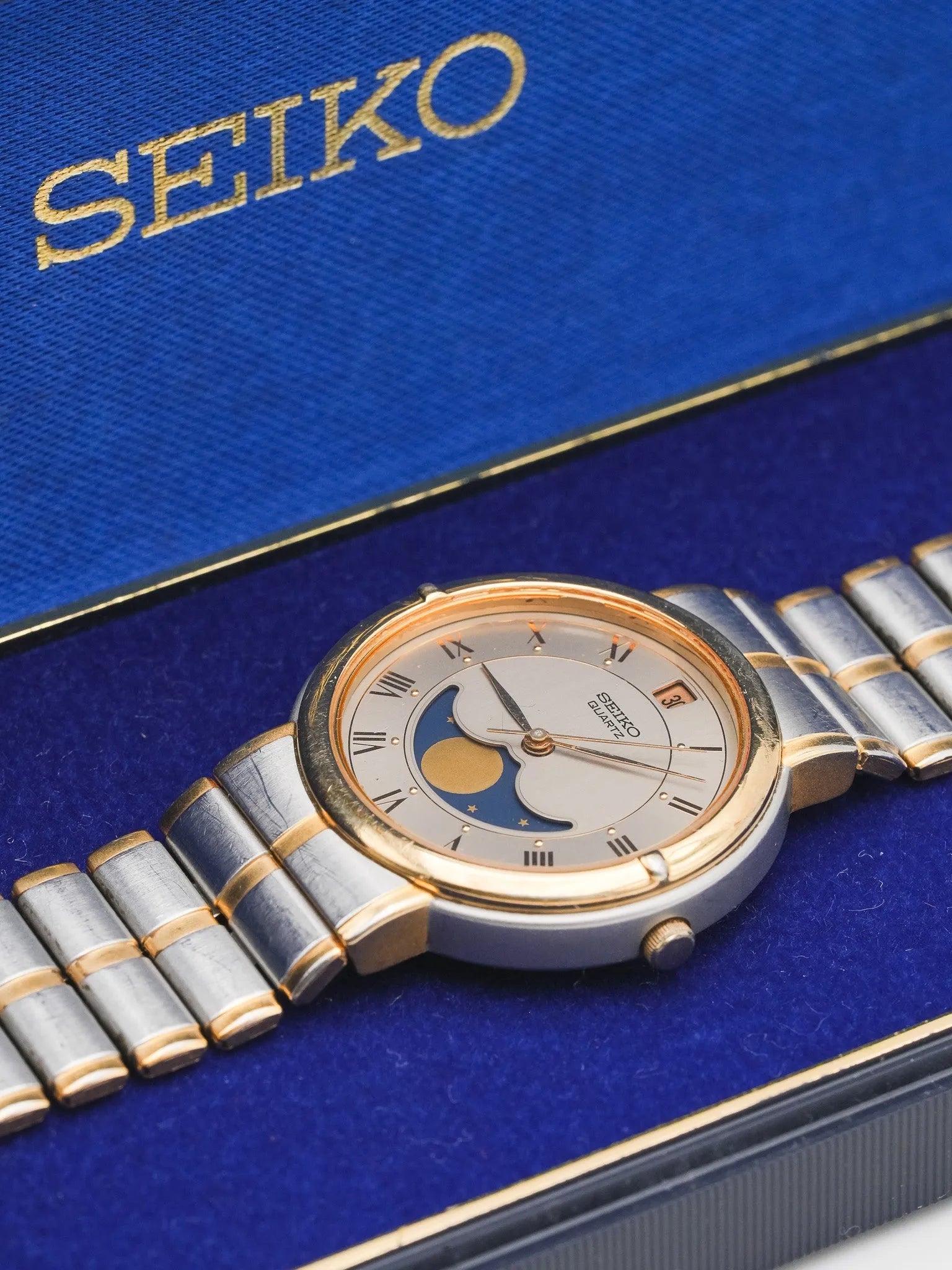 Seiko - Acier Or Phase de lune Romain - 1986 - Atelier Victor - Vintage  Shop