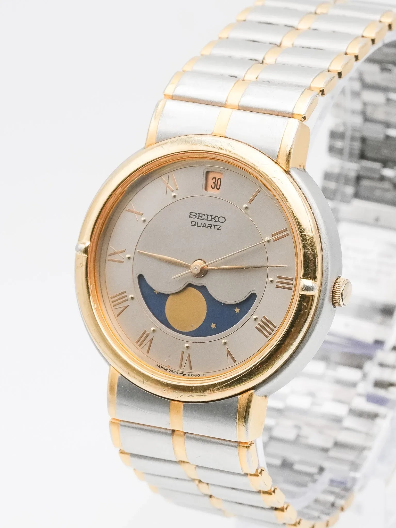 Seiko - Acier Or Phase de lune Romain - 1986 - Atelier Victor - Vintage  Shop