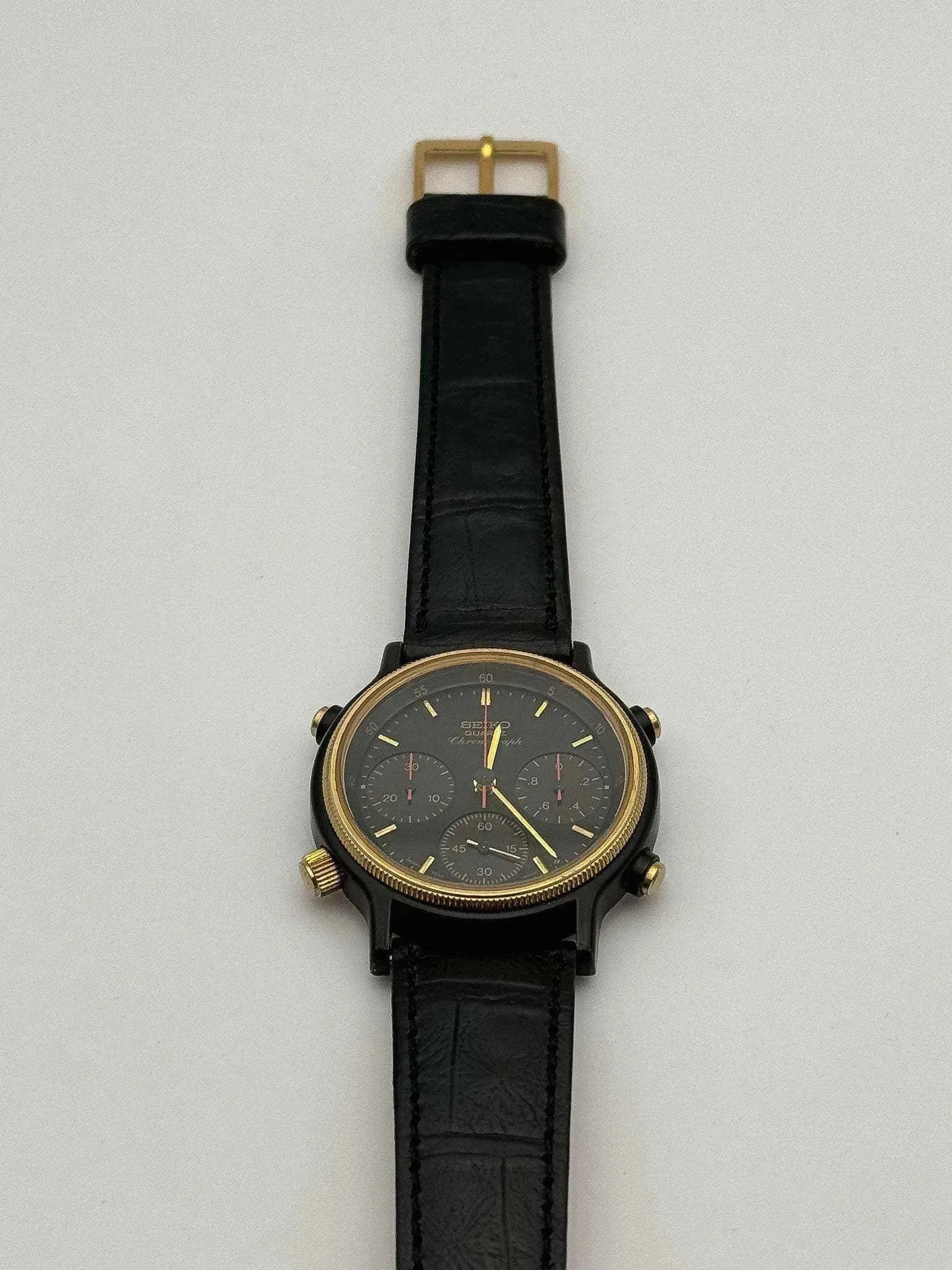 Seiko - Black Chronograph Leather - 1984 - Atelier Victor - Vintage  Shop