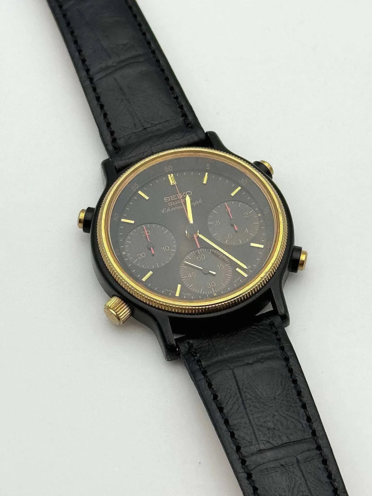 Seiko - Black Chronograph Leather - 1984 - Atelier Victor - Vintage  Shop