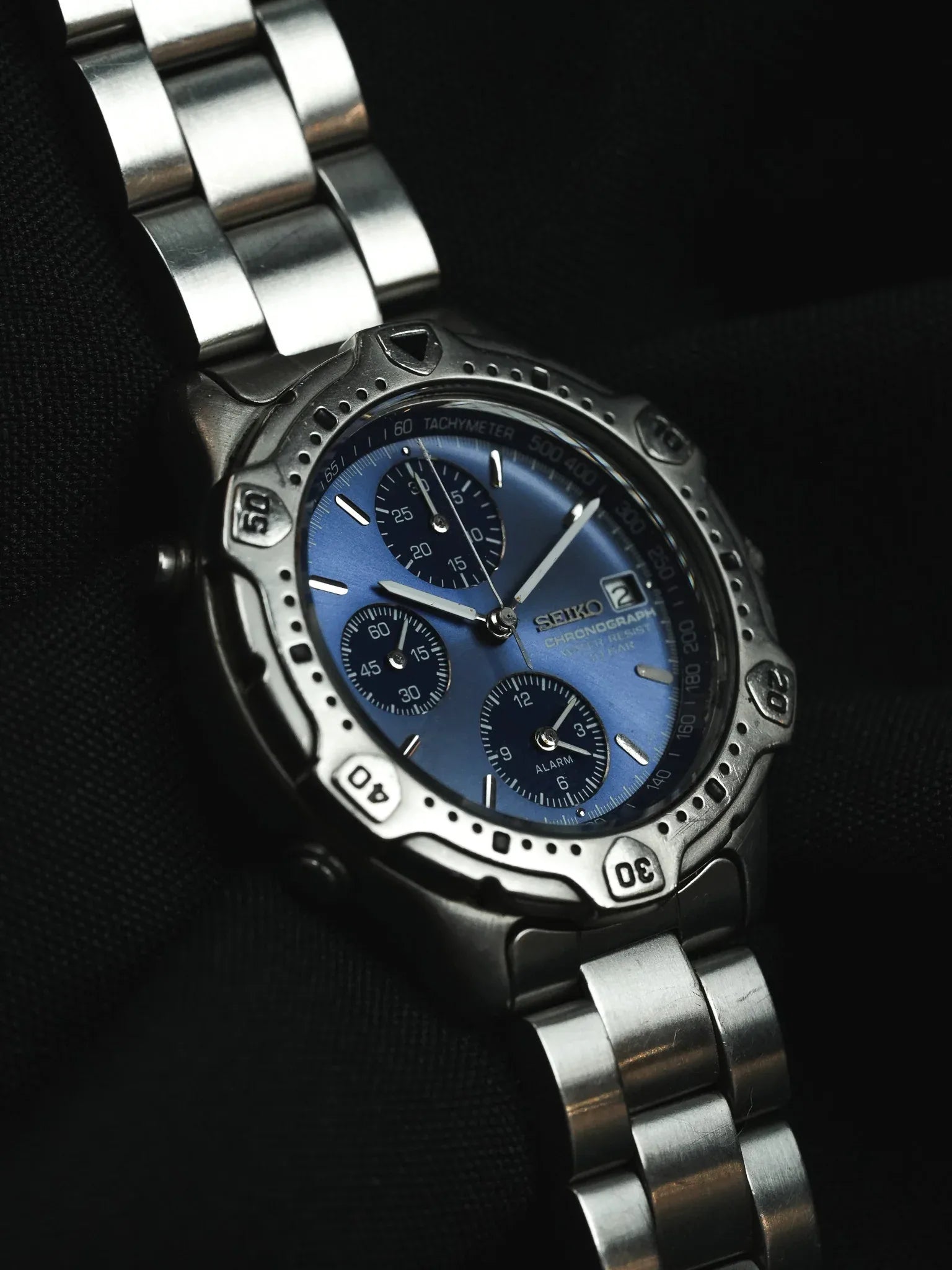 Seiko - Chronographe Alarme Bleu acier - 1993 - Atelier Victor - Vintage  Shop
