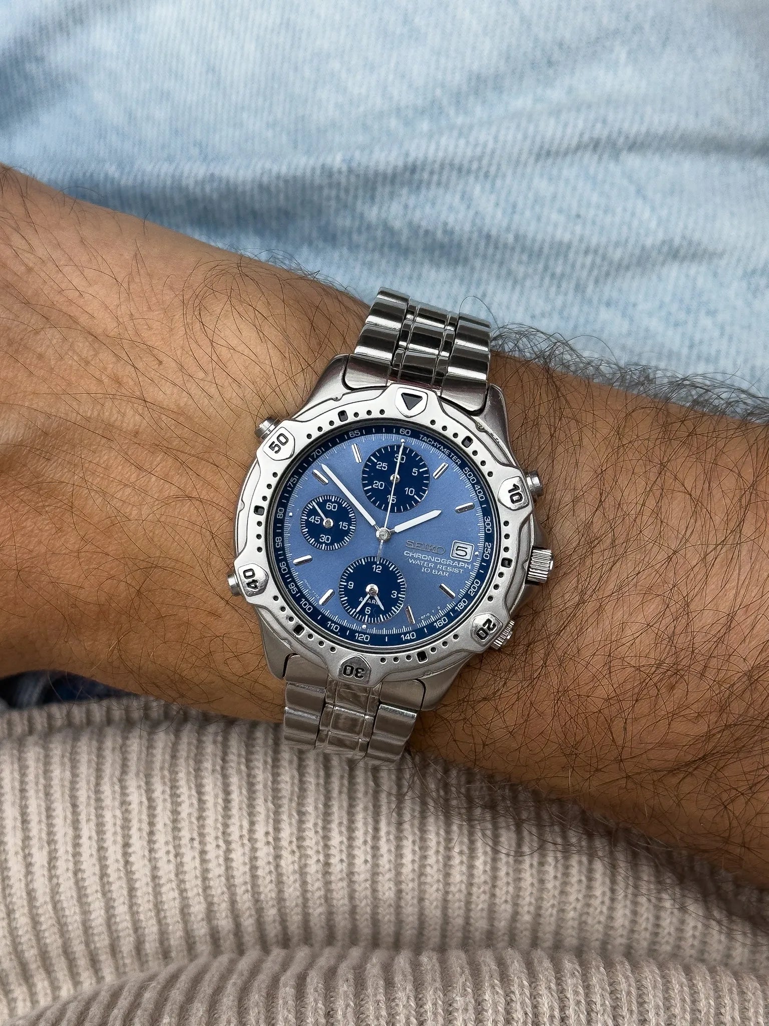Seiko - Chronographe Alarme Bleu acier - 1993 - Atelier Victor - Vintage  Shop