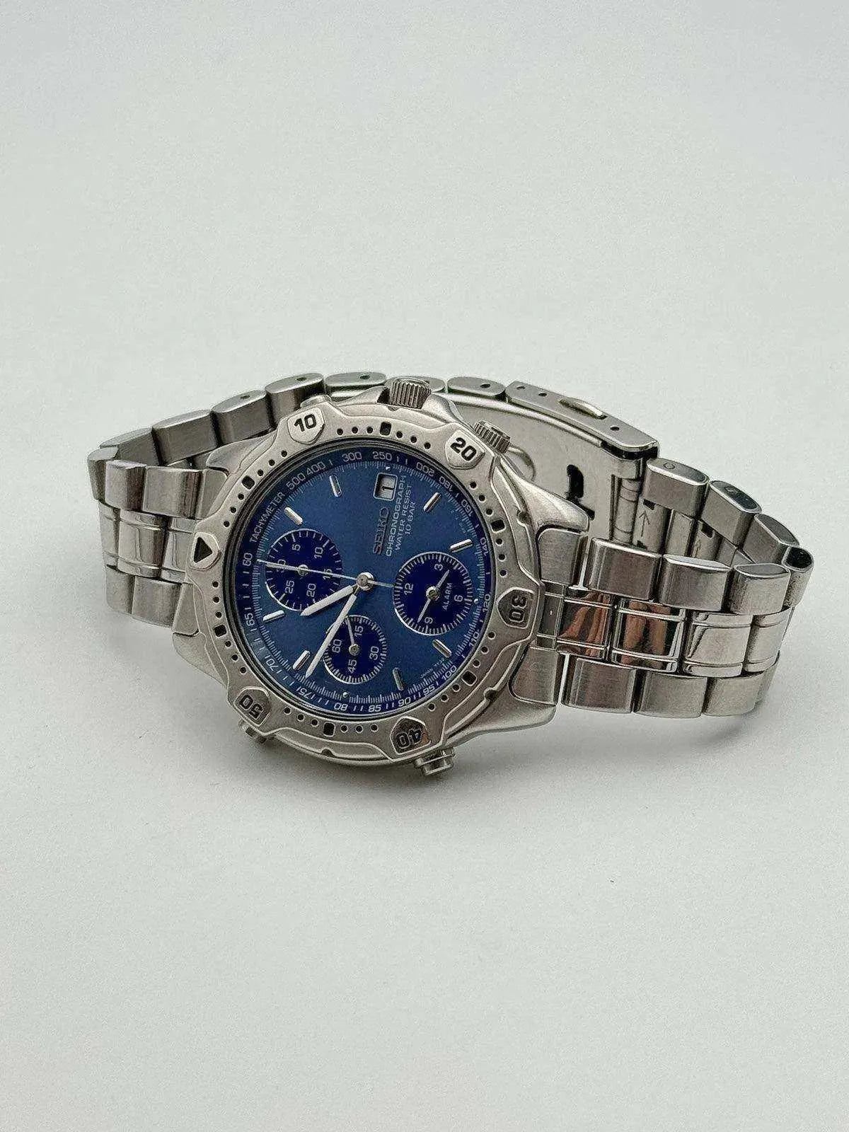 Seiko - Chronographe Alarme Bleu acier - Boite & Papier - 1993 - Atelier Victor Paris - Vintage Watch Shop Dubai