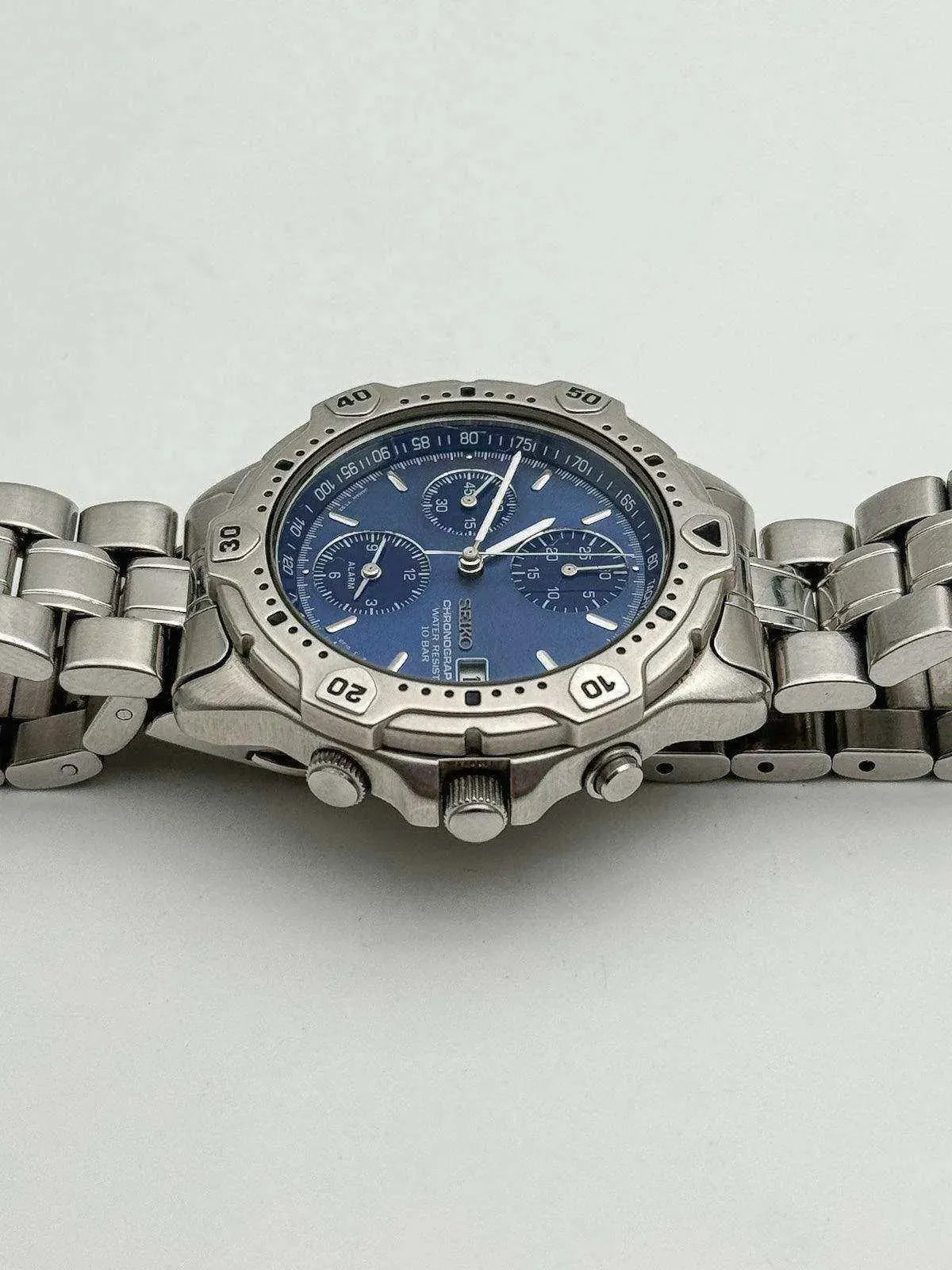Seiko - Chronographe Alarme Bleu acier - Boite & Papier - 1993 - Atelier Victor - Vintage  Shop