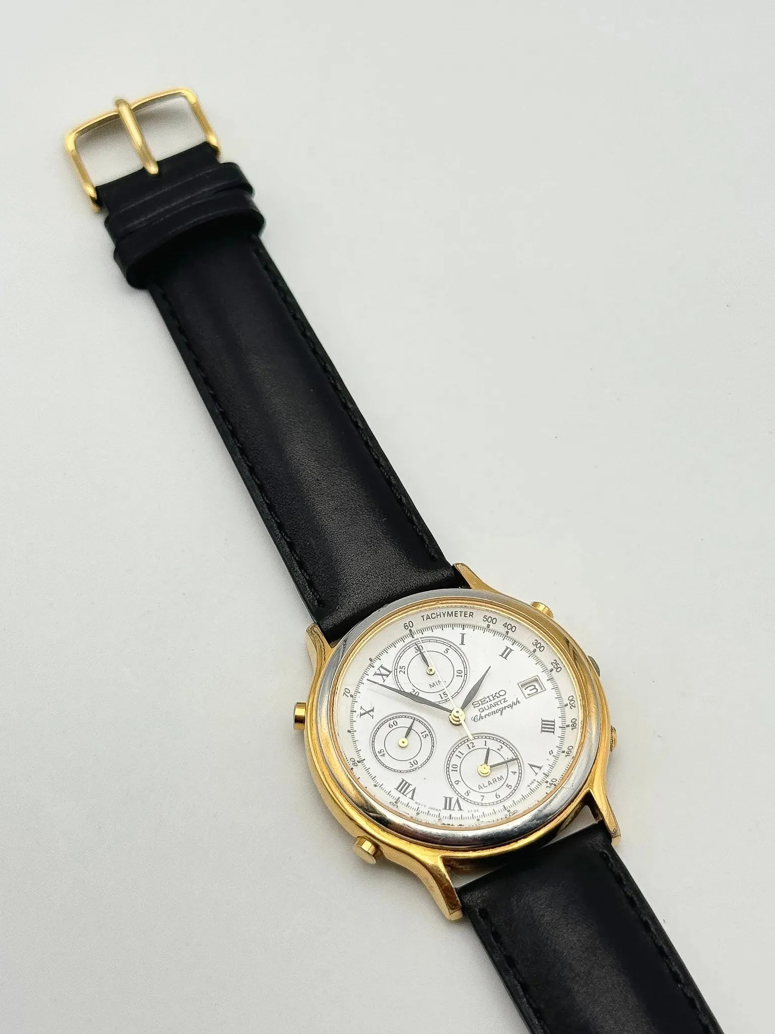 Seiko - Chronographe Alarme Or Cadran Blanc - 1994 - Atelier Victor Paris - Vintage Watch Shop Dubai