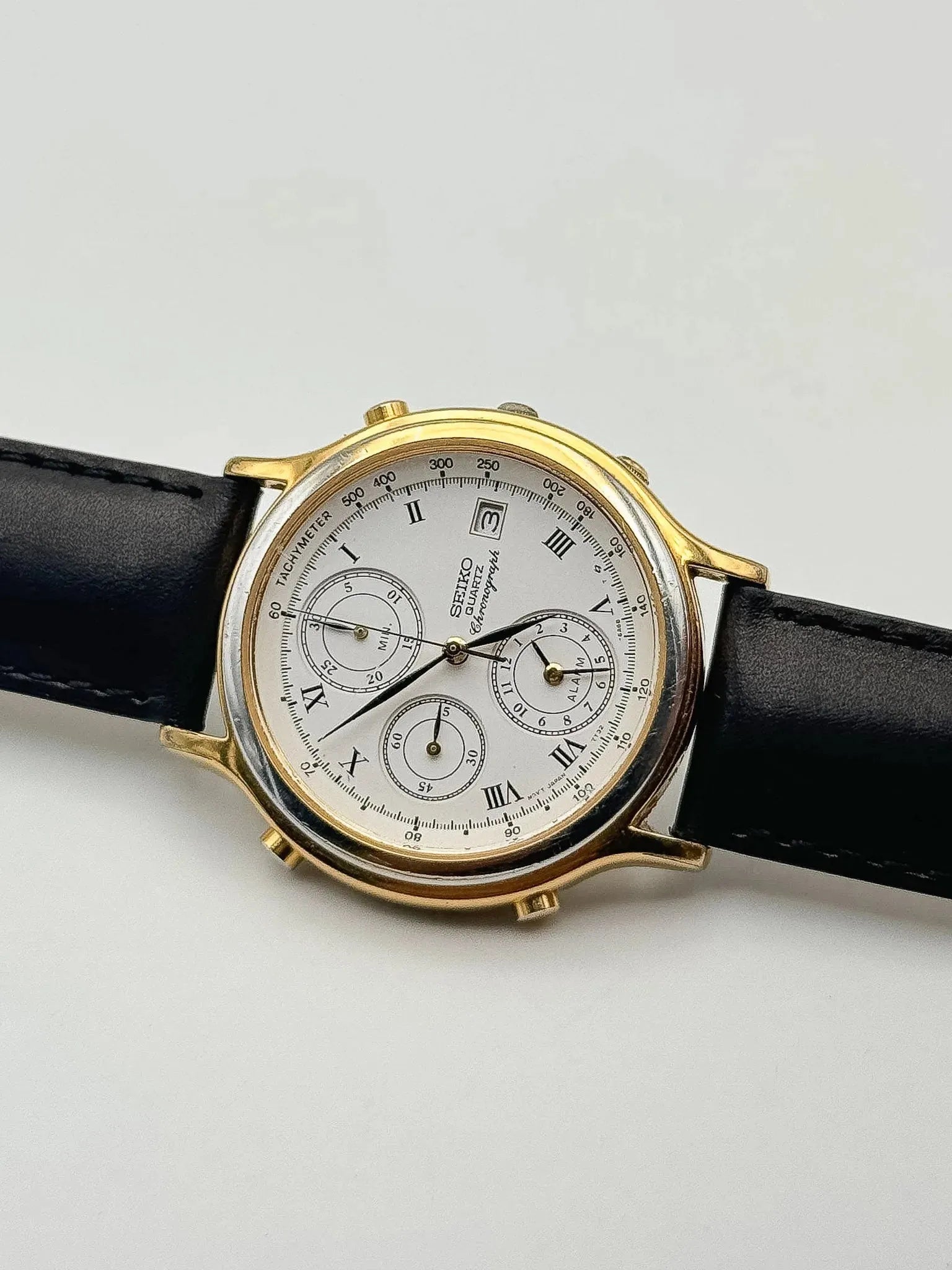 Seiko - Chronographe Alarme Or Cadran Blanc - 1994 - Atelier Victor Paris - Vintage Watch Shop Dubai