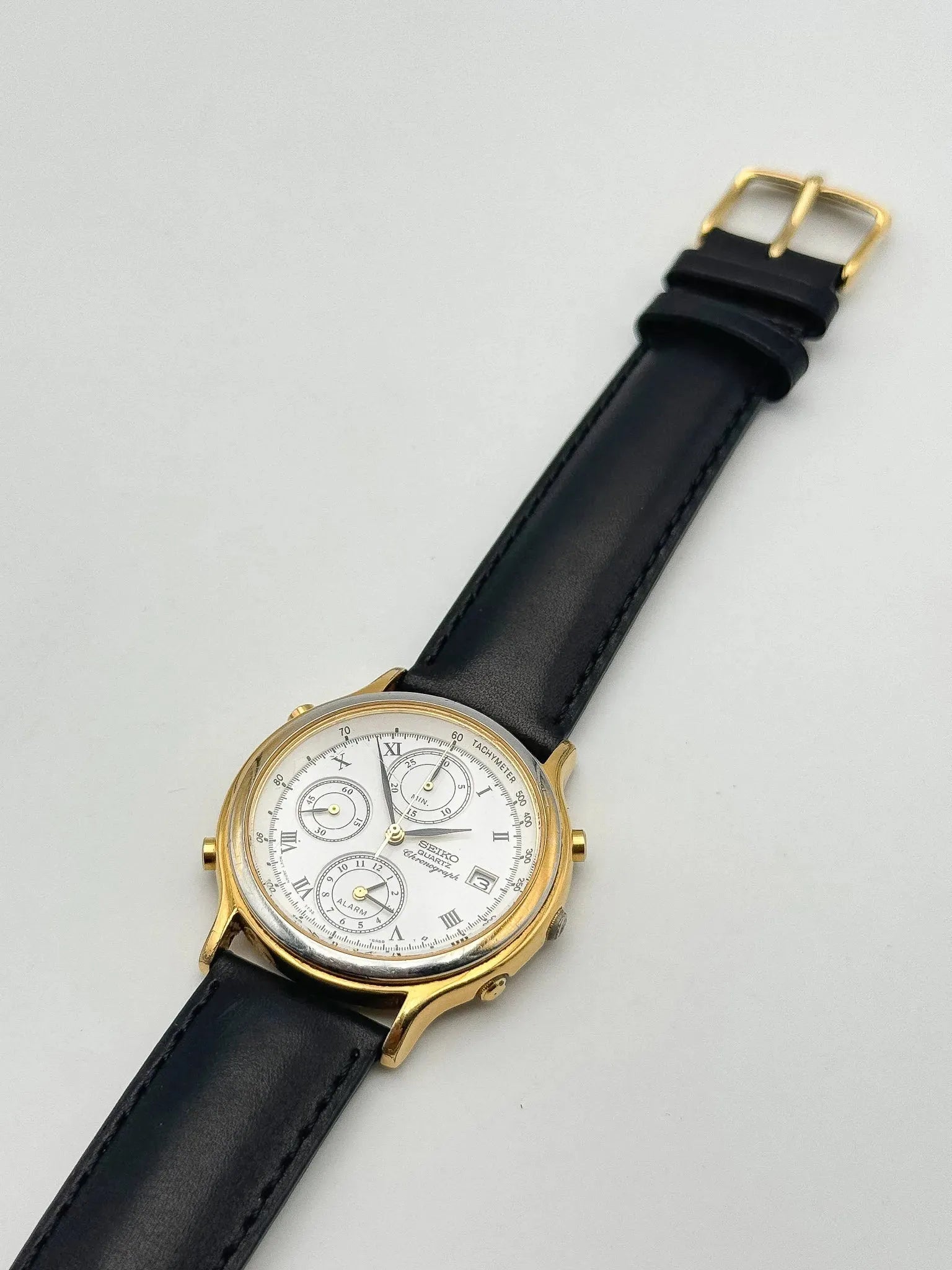 Seiko - Chronographe Alarme Or Cadran Blanc - 1994 - Atelier Victor Paris - Vintage Watch Shop Dubai