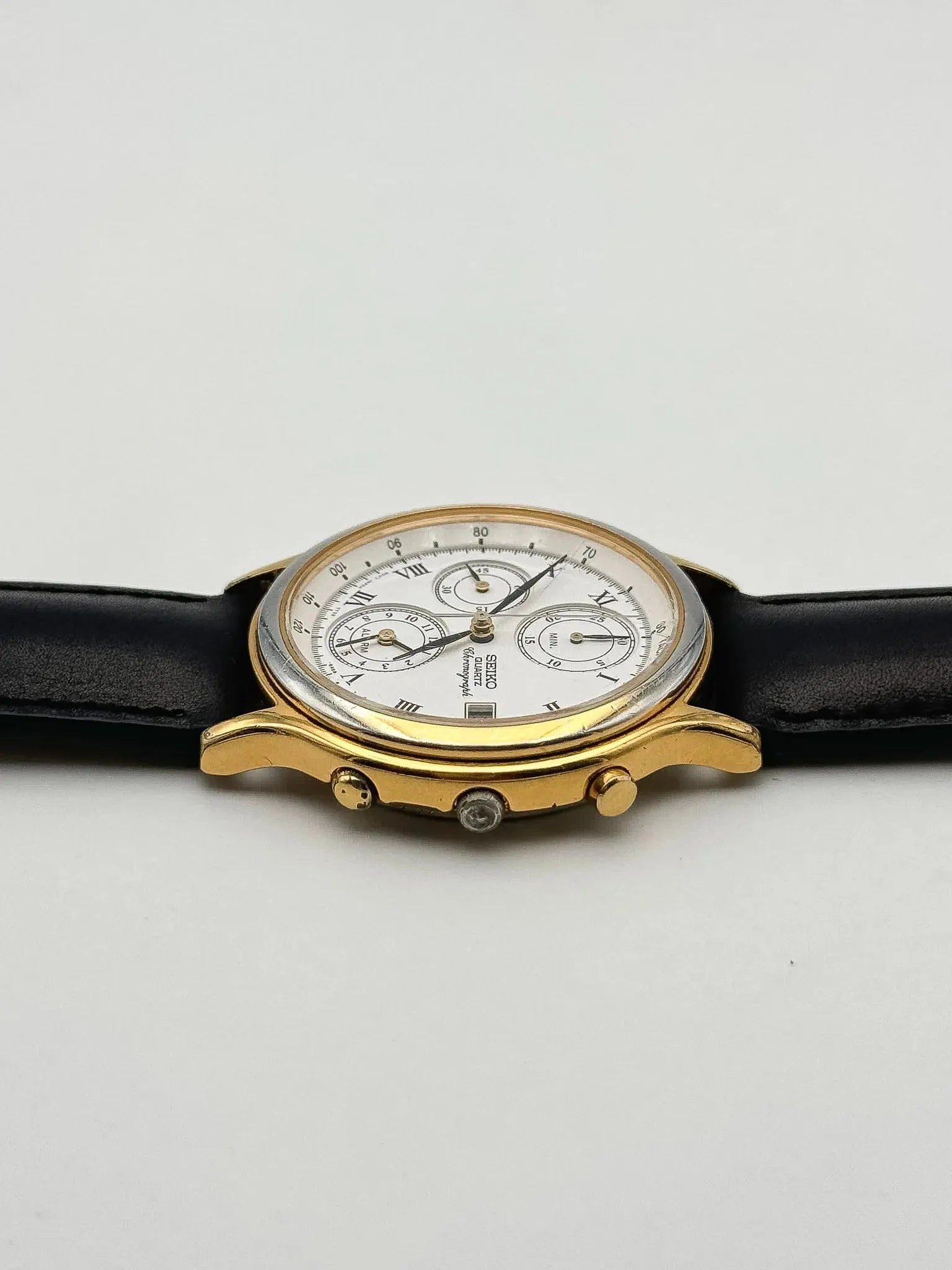 Seiko - Chronographe Alarme Or Cadran Blanc - 1994 - Atelier Victor Paris - Vintage Watch Shop Dubai
