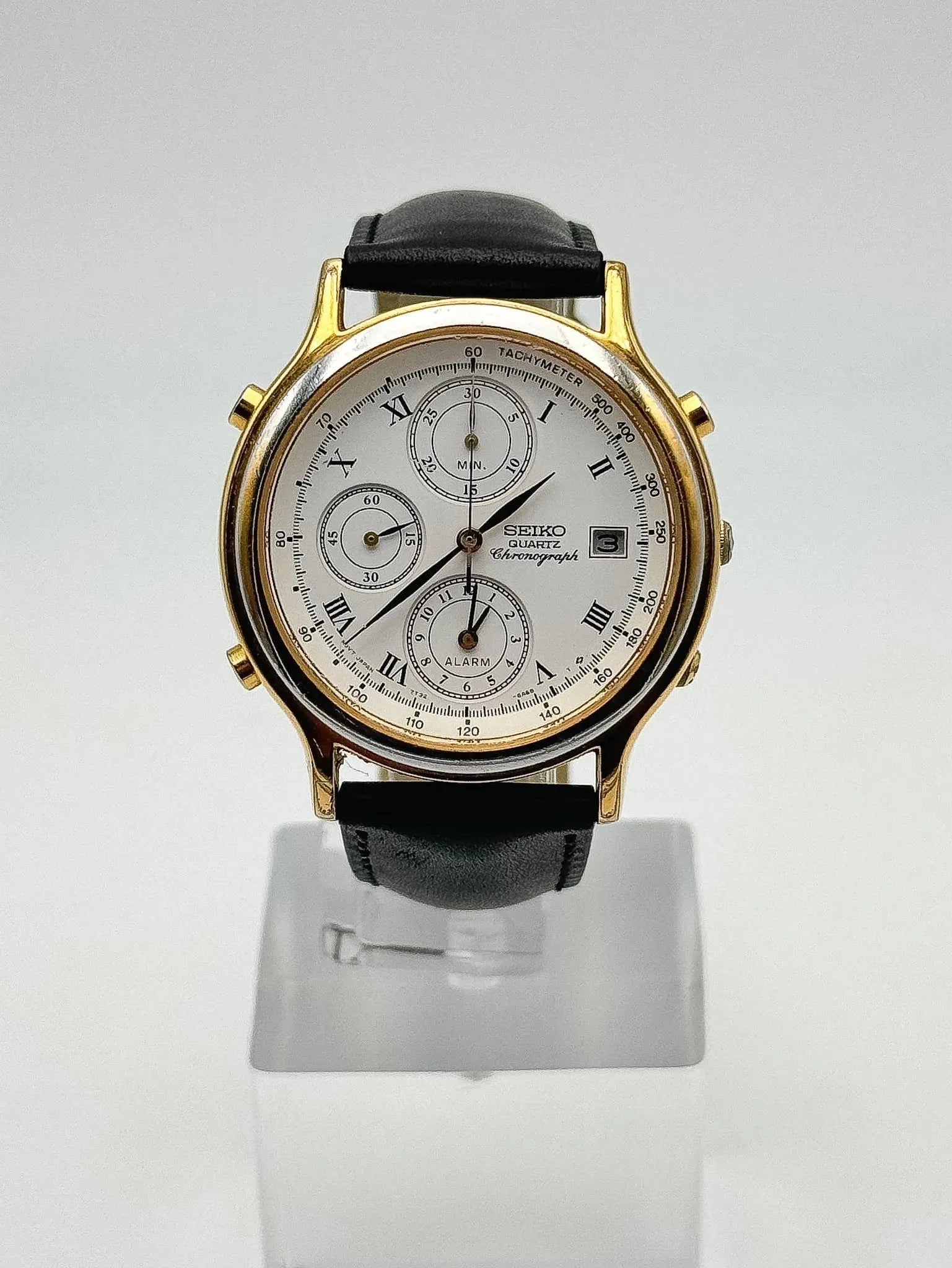 Seiko - Chronographe Alarme Or Cadran Blanc - 1994 - Atelier Victor - Vintage  Shop