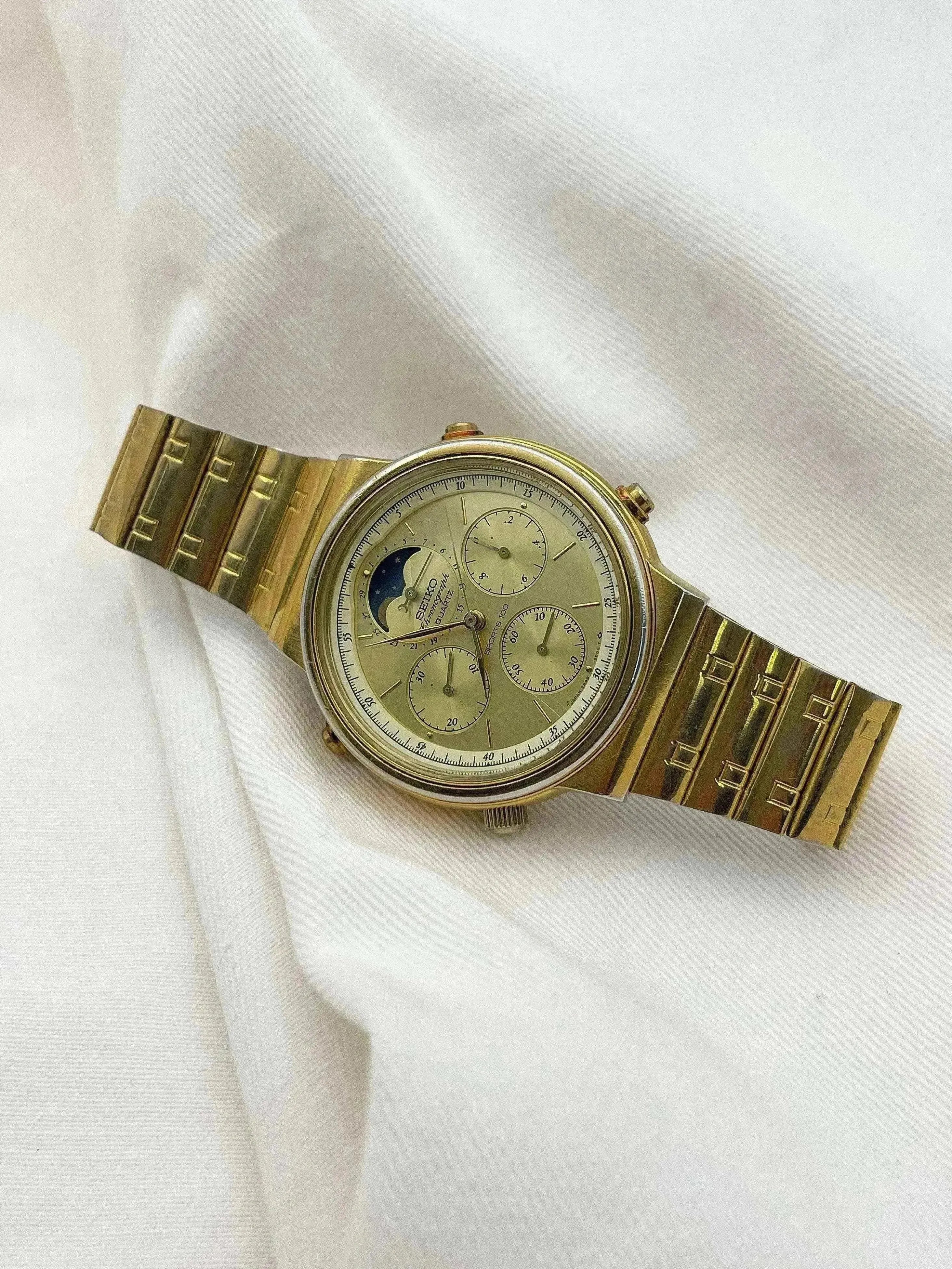 Seiko - Chronographe or Quartz Phase de lune - 1986 - Atelier Victor