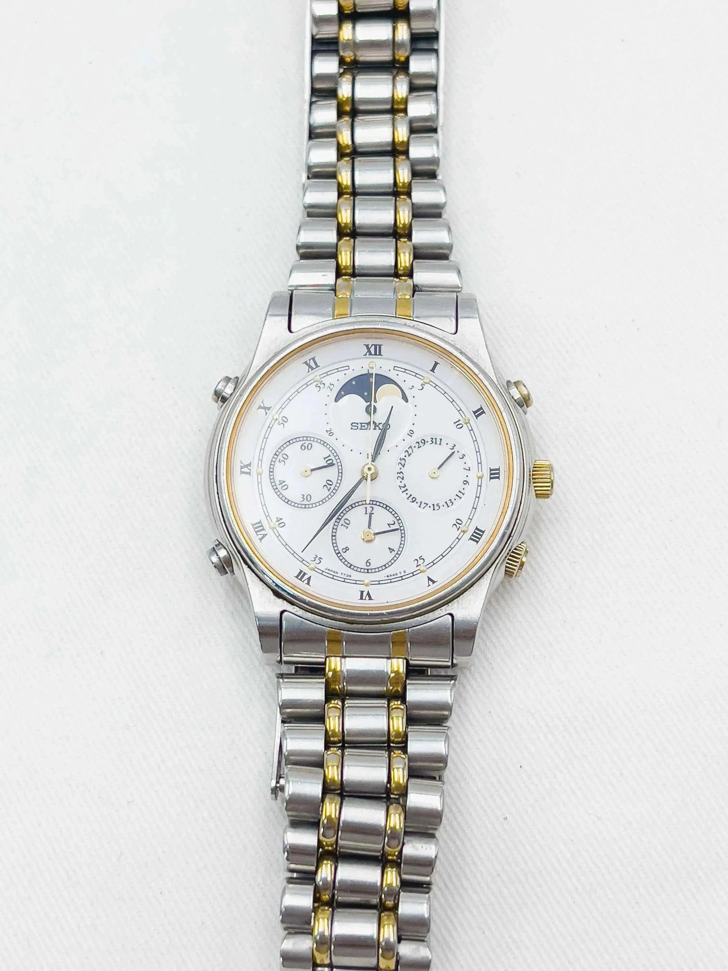 Seiko - Chronographe Phase de lune Acier Gold - 1990 - Atelier Victor - Vintage  Shop