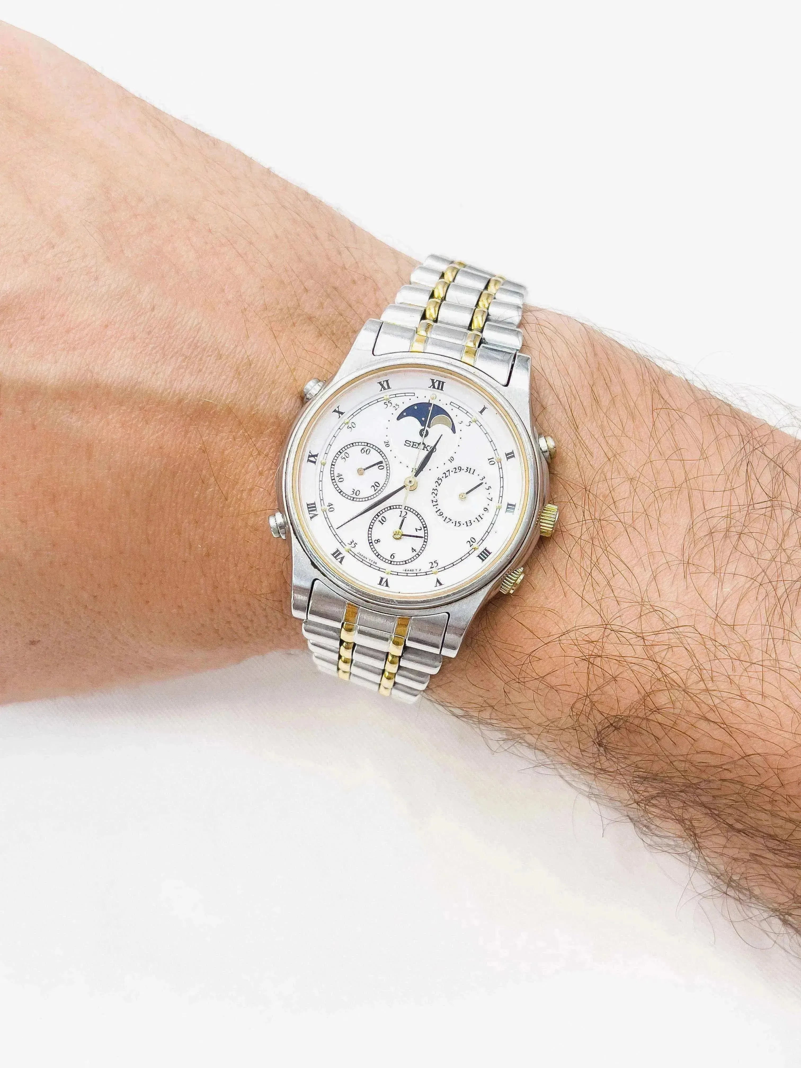 Seiko - Chronographe Phase de lune Acier Gold - 1990 - Atelier Victor - Vintage  Shop