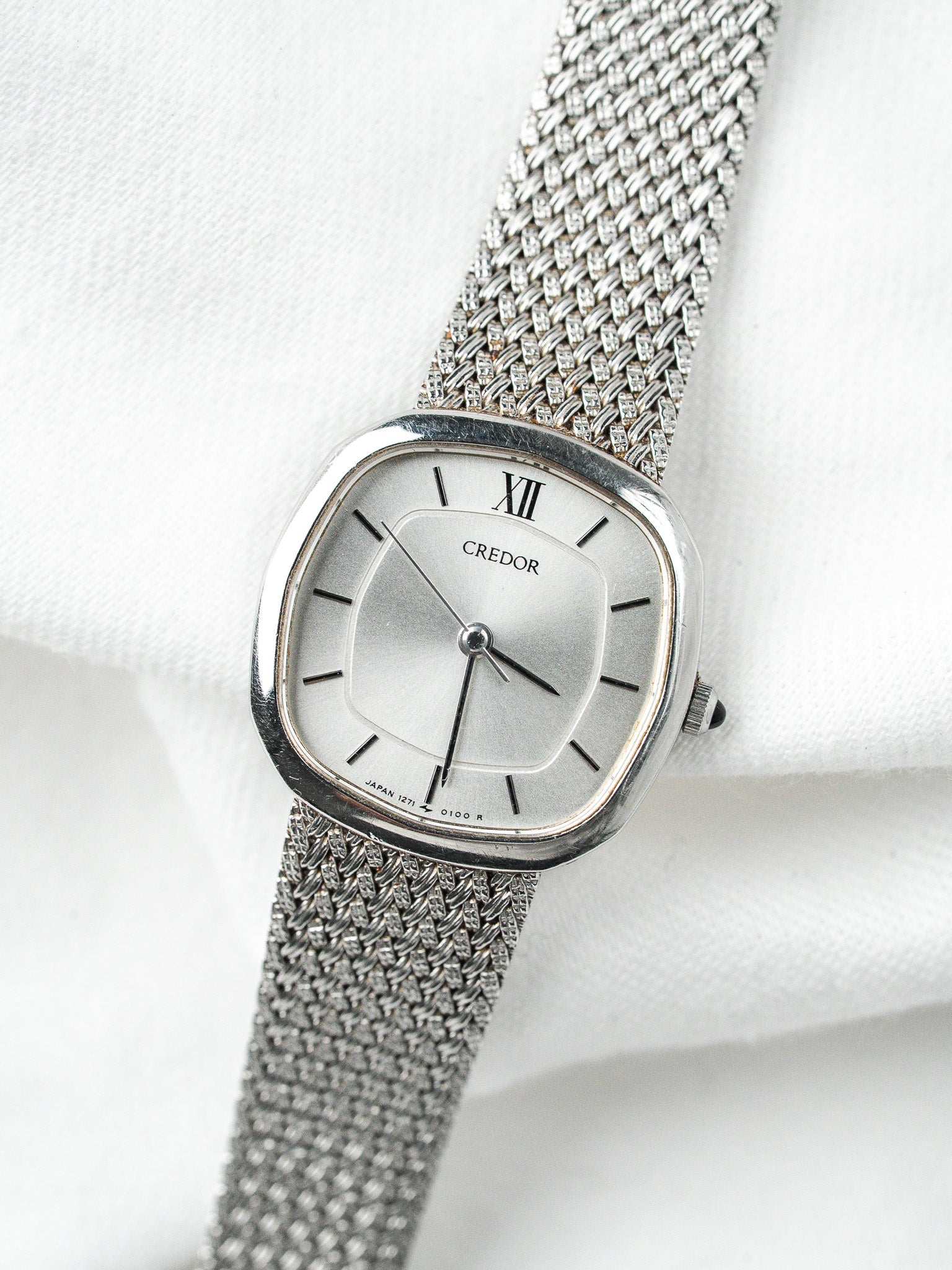 Seiko Credor 1271-5030 Uhr Stahl — Mini-Kissen Geflochtenes Mesh (1979) 