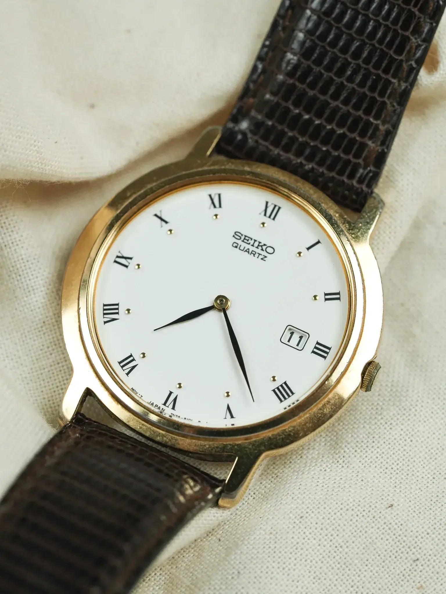 Seiko - Reloj de Vestir Fecha Chapado en Oro Índice Romano - 2002 