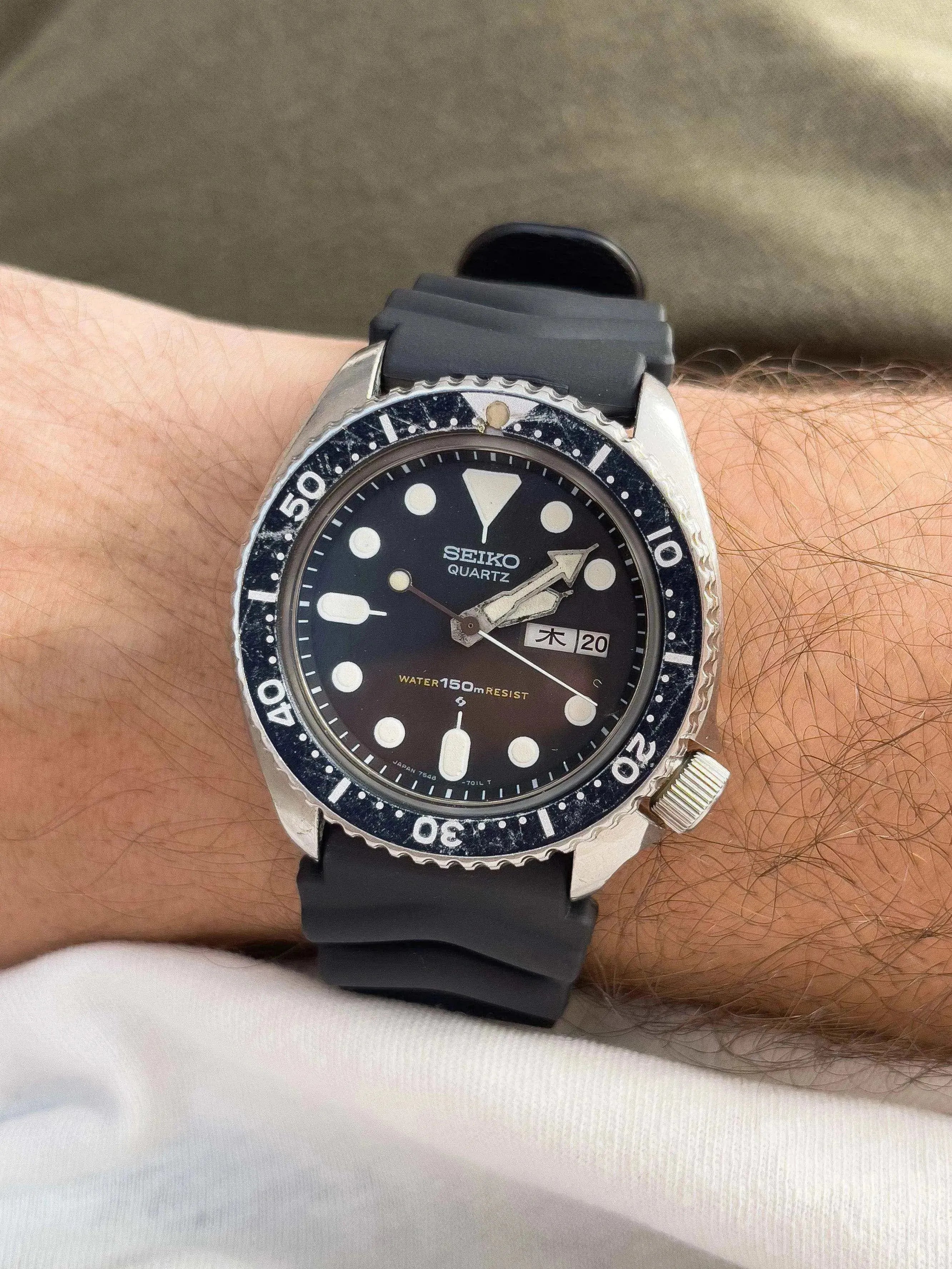 Seiko - Plongeuse Noir lunette bleu Kanji - 1980 - Atelier Victor