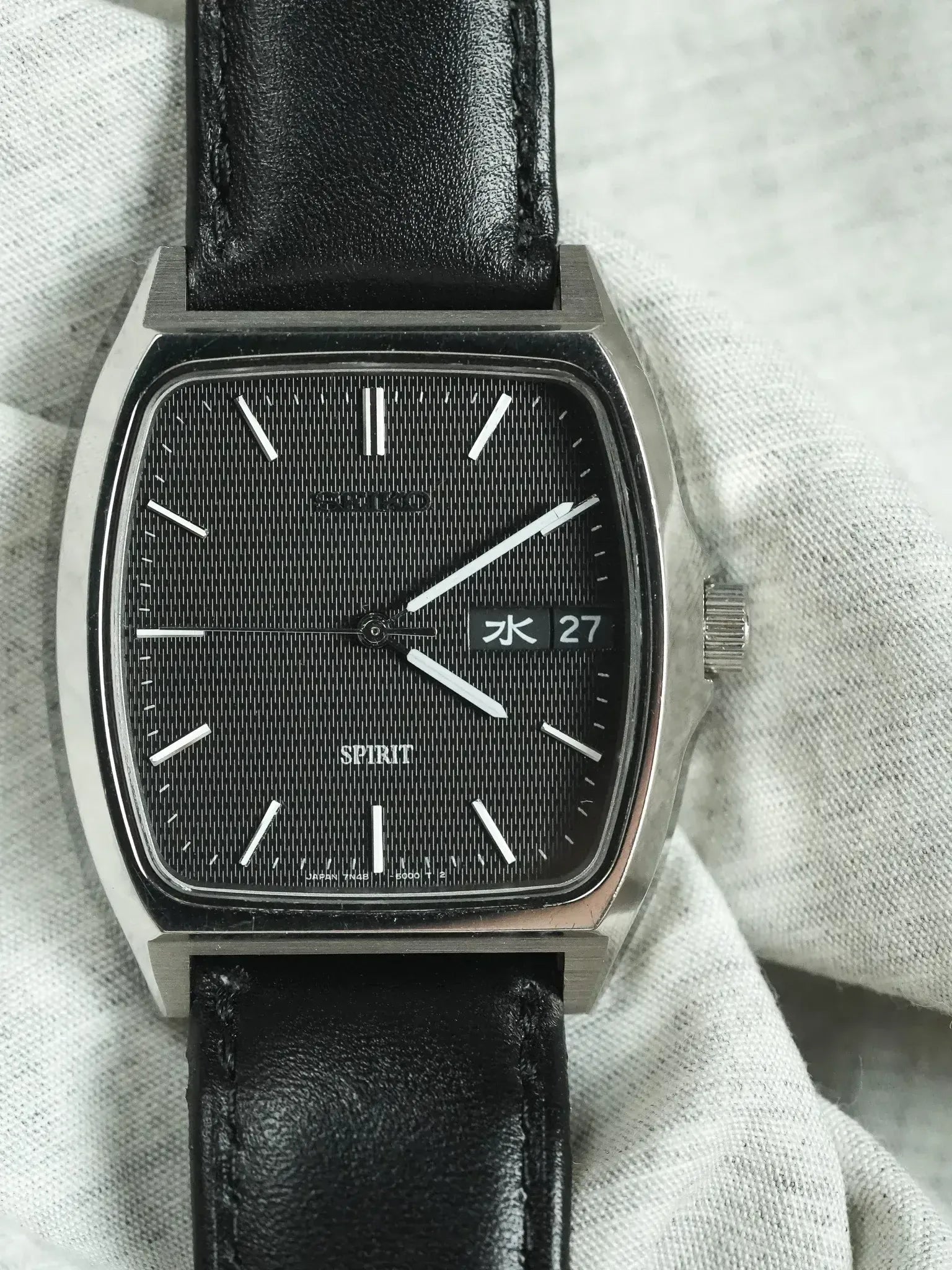 Seiko - Spirit Tonneau Daydate Kanji Watch Steel Black Guilloché - 199