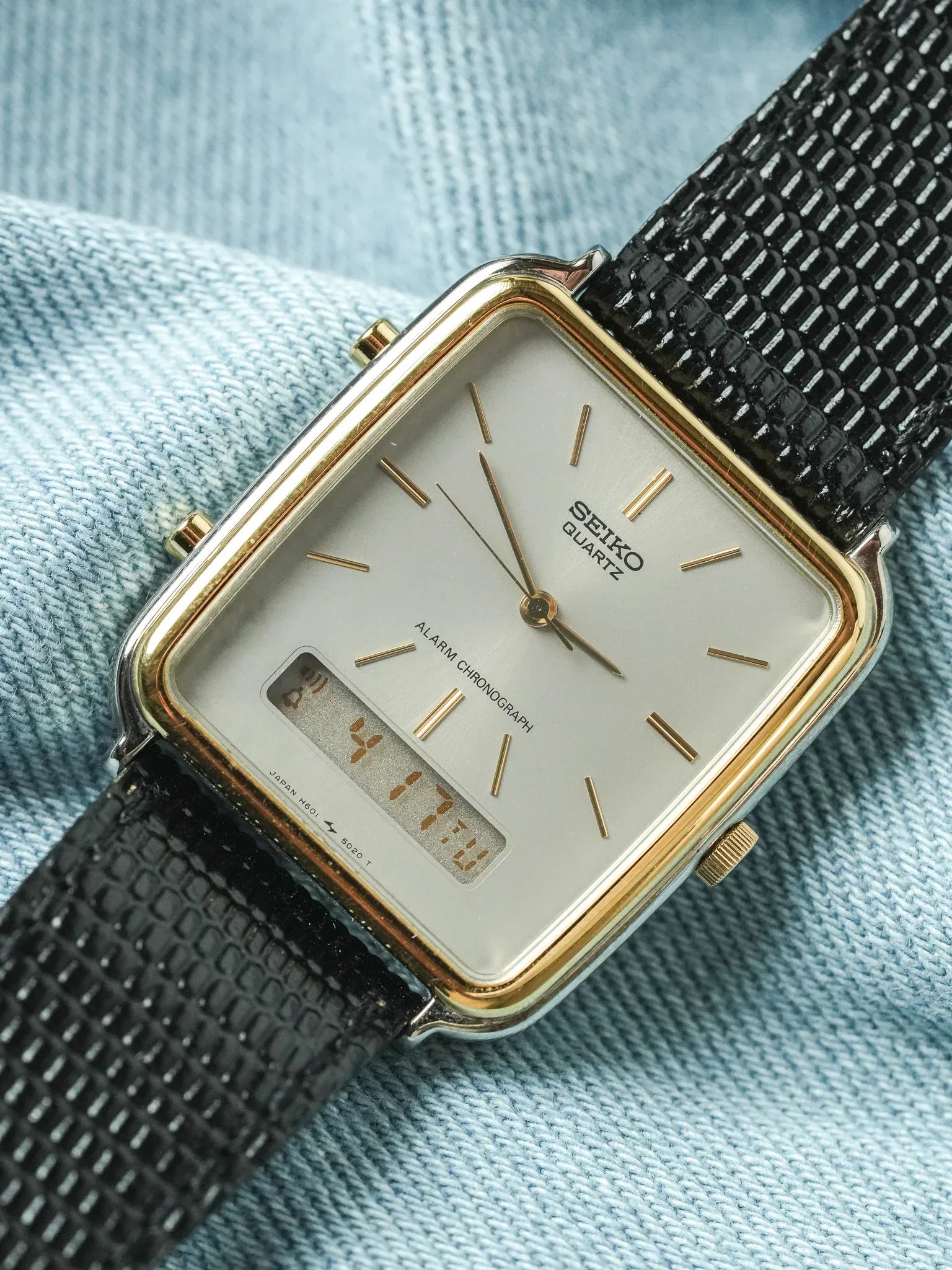 Seiko - Tank Alarm Chronograph Acier Or Digital - NOS - 1985 - Atelier Victor