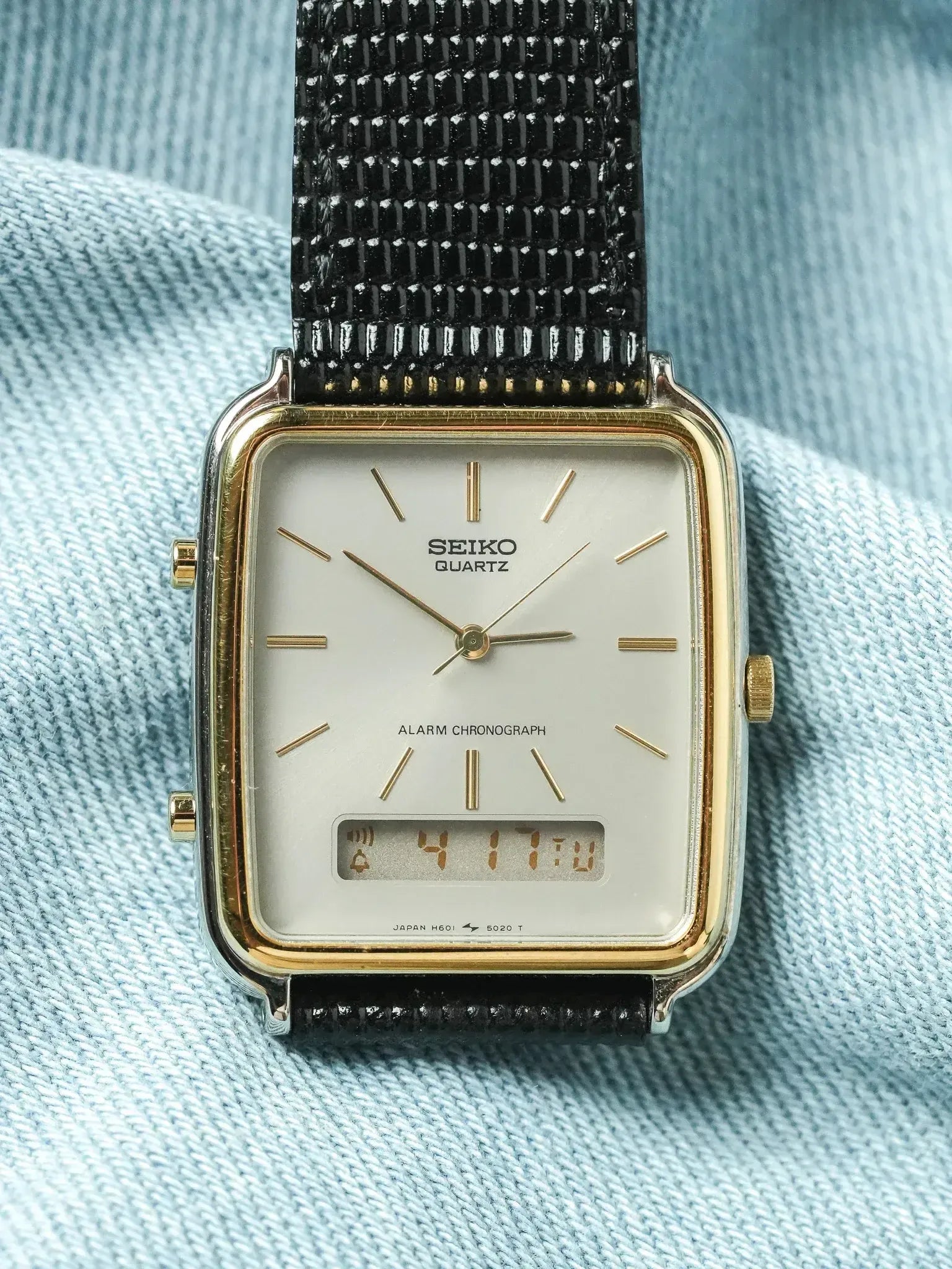 Seiko - Tank Alarm Chronograph Steel Gold Digital - NOS - 1985