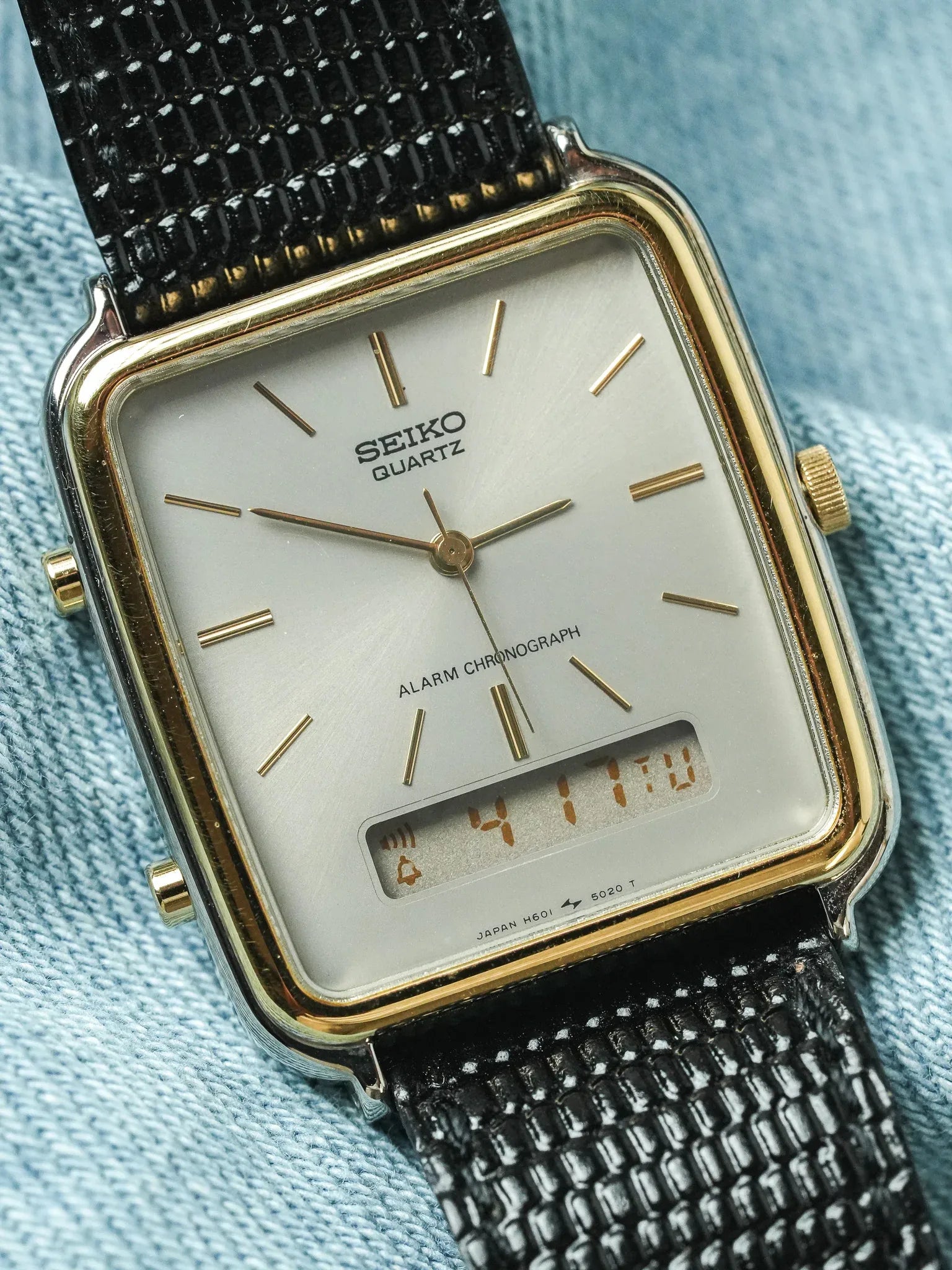 Seiko - Tank Alarm Chronograph Acier Or Digital - NOS - 1985 - Atelier Victor