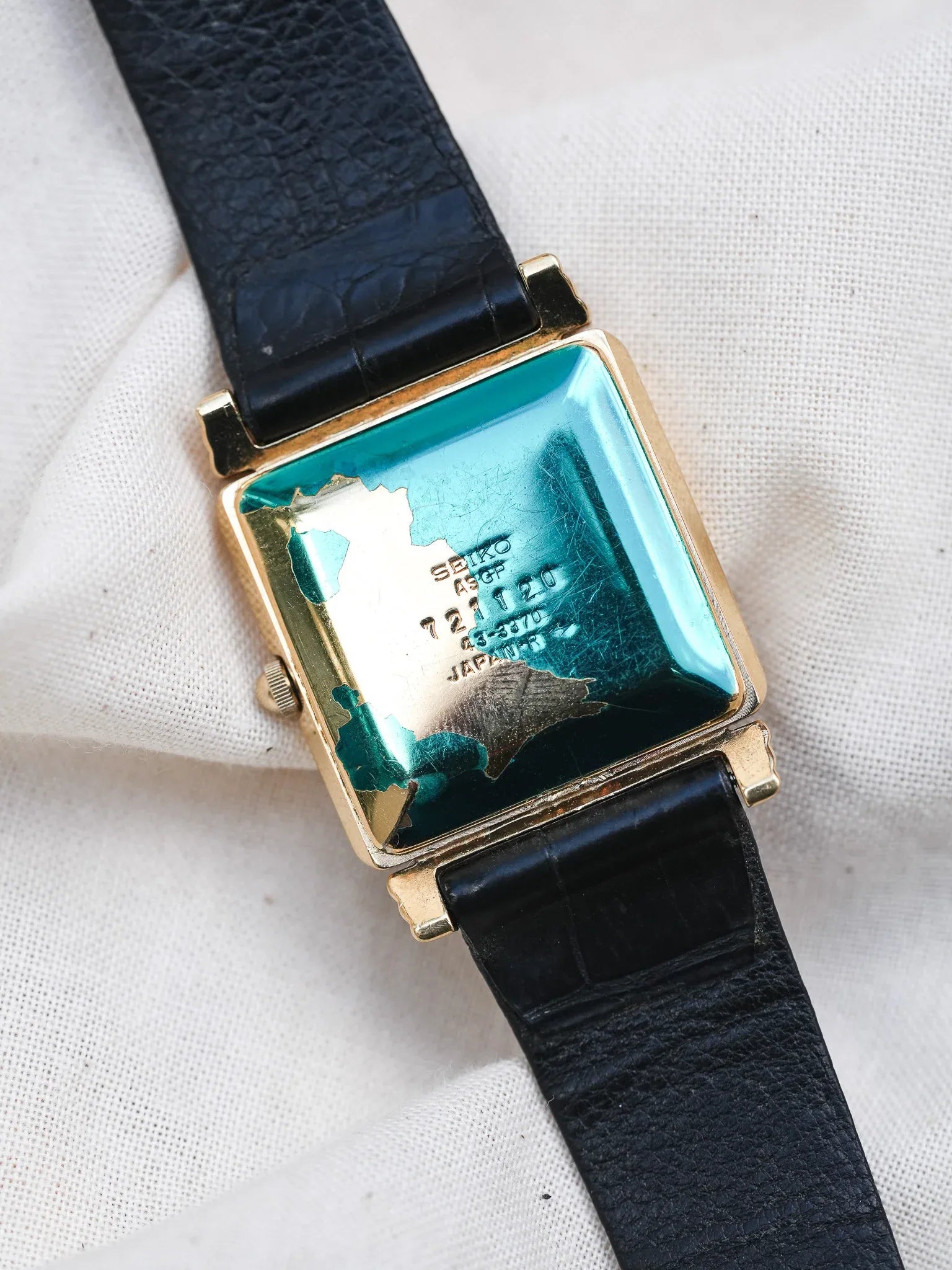 Seiko - Tank Plaqué or noir Clous de Paris - NOS & Boite - 1997 - Atelier Victor