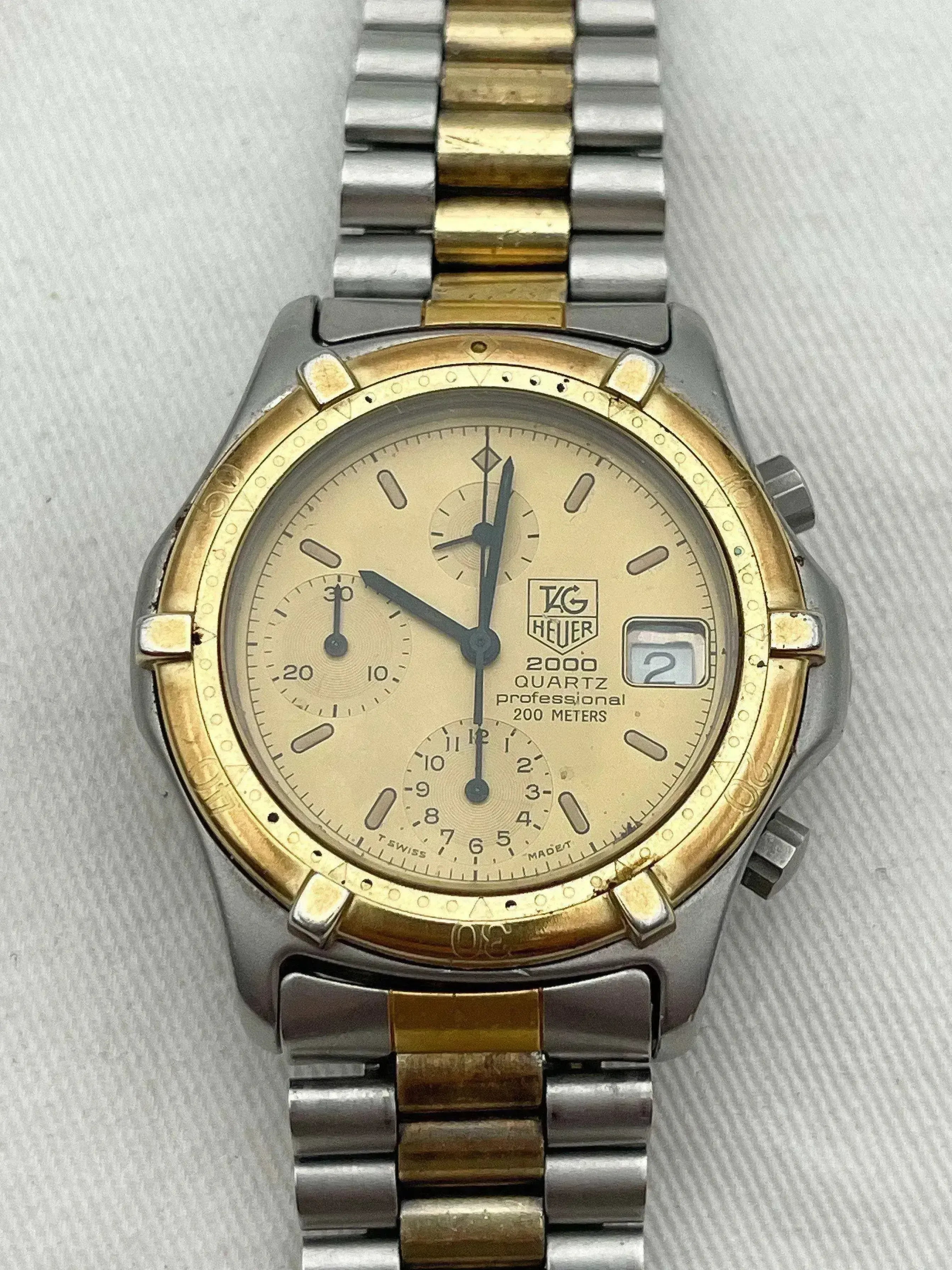 TAG Heuer 2000 Quartz vintage chronograph, two-tone steel and gold bracelet, champagne dial