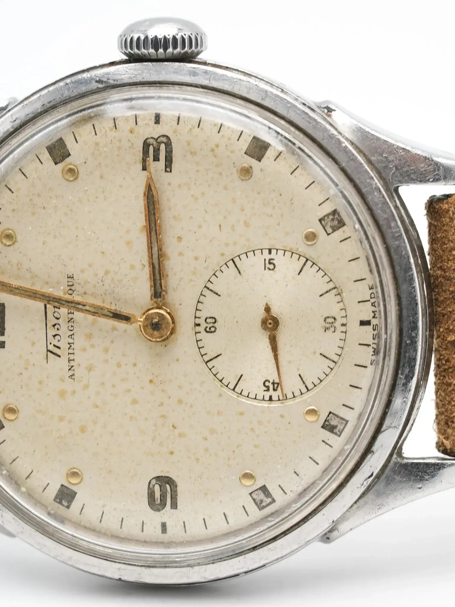 Montre Vintage Tissot 1940/50 - Mécanique Manuelle - Boîtier 34mm Acier - Cadran Blanc/doré - Swiss Made - Occasion