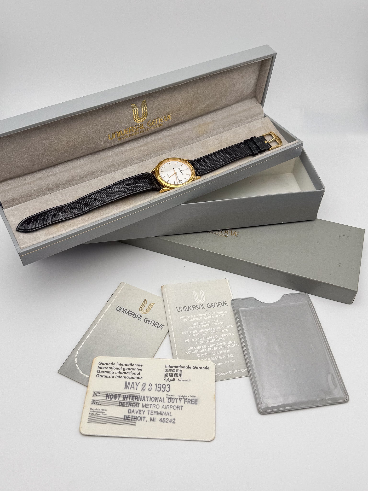 Universal Genève - Cadran Blanc plaqué or - NOS - FULL SET - 1993 - Atelier Victor Paris - Vintage Watch Shop Dubai