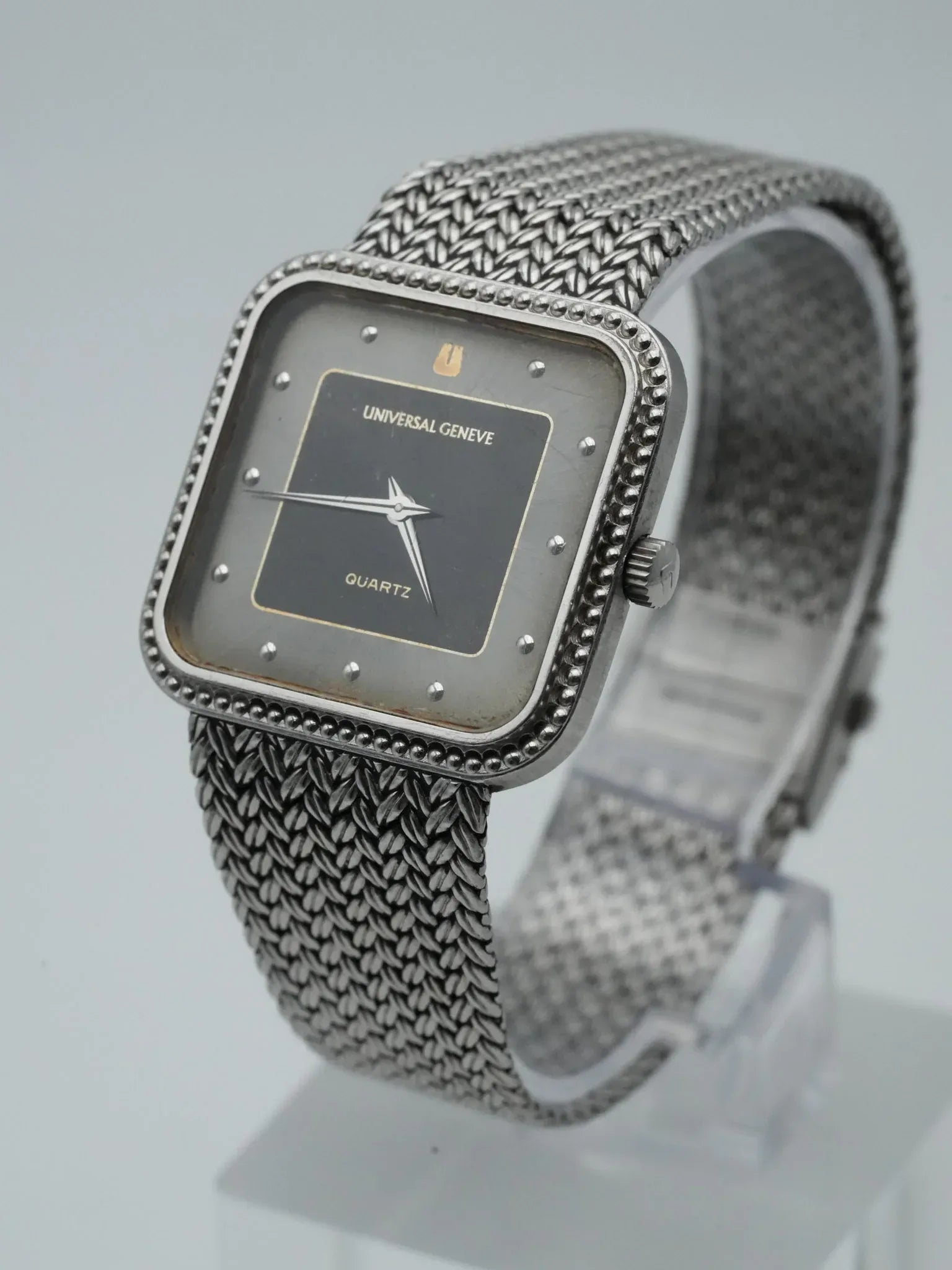 Universal Genève - Maille Acier Cadran Noir Patiné - 1980s - Atelier Victor