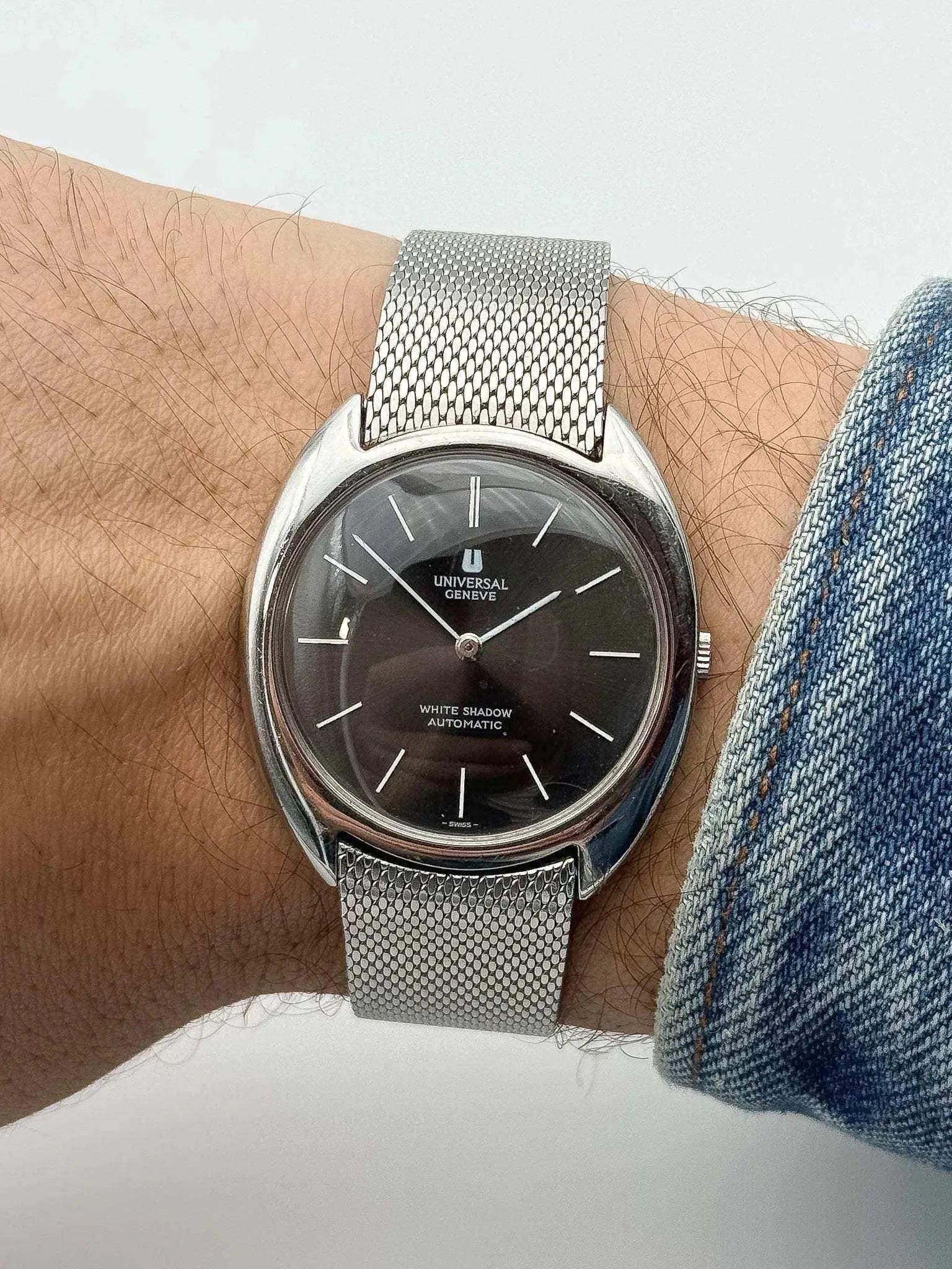 Universal Genève - White Shadow Black Full Steel - 1960s - Atelier Victor Paris - Vintage Watch Shop Dubai