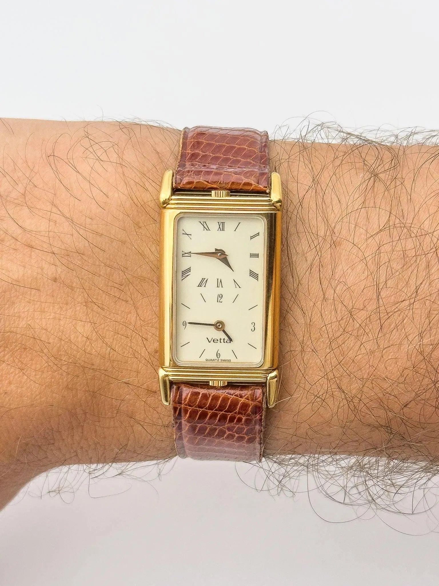 Vetta - Tank Dual Time Gold - NOS - 1990's - Atelier Victor Paris - Vintage Watch Shop Dubai