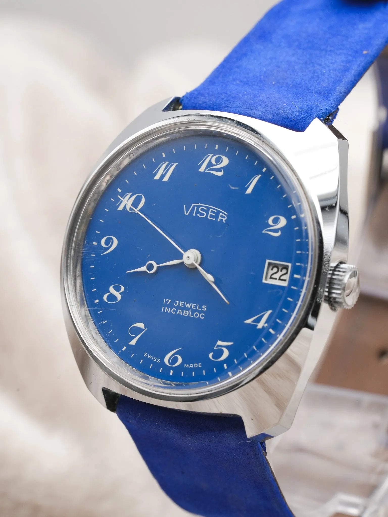 Viser - Incabloc Bleu Blanc Date - 1980s - Atelier Victor Paris - Vintage Watch Shop Dubai