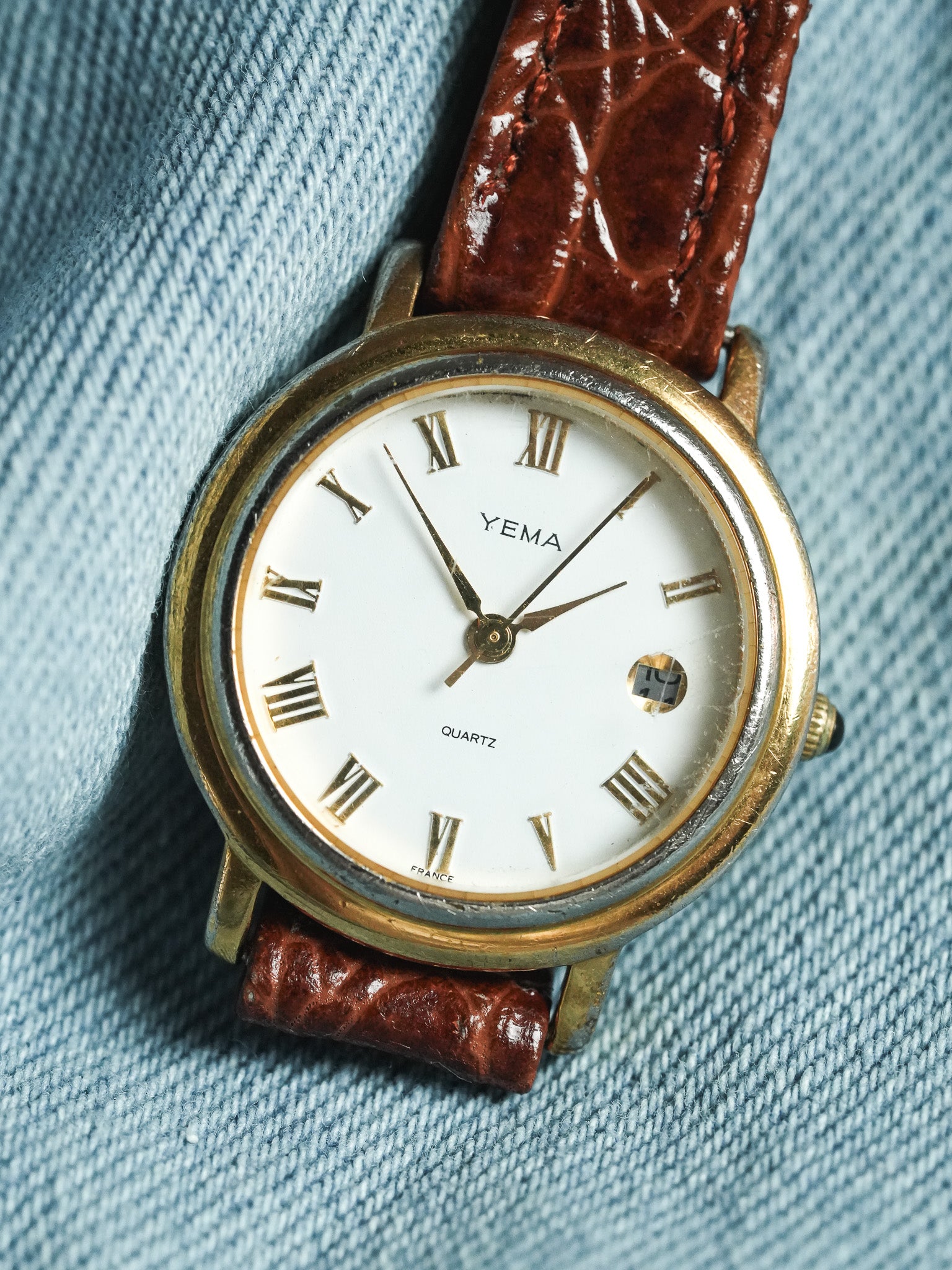 Yema - Acier Or cadran blanc romain or - 1990s - Atelier Victor - Vintage  Shop