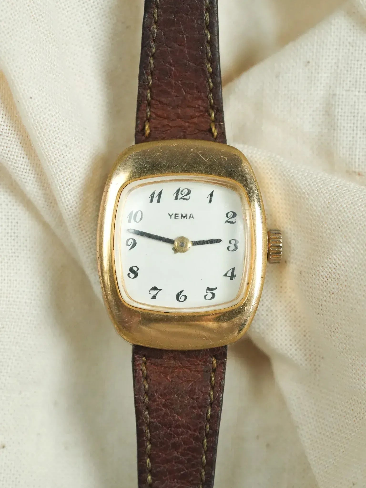 YEMA Women’s Gold-tone Brown Genuine Leather Watch Yema chronograph valjoux 92 rose gold PL serviced vintage  main image 4