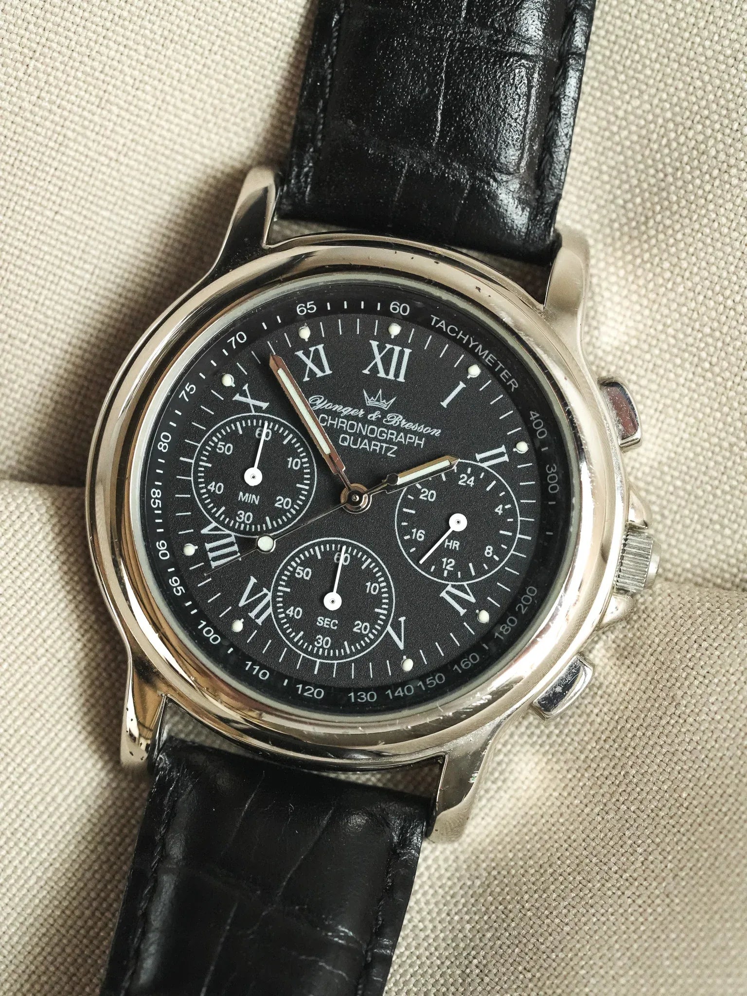 Yonger Bresson - Chronographe Noir Acier Quartz 39mm - 1990s - Atelier Victor
