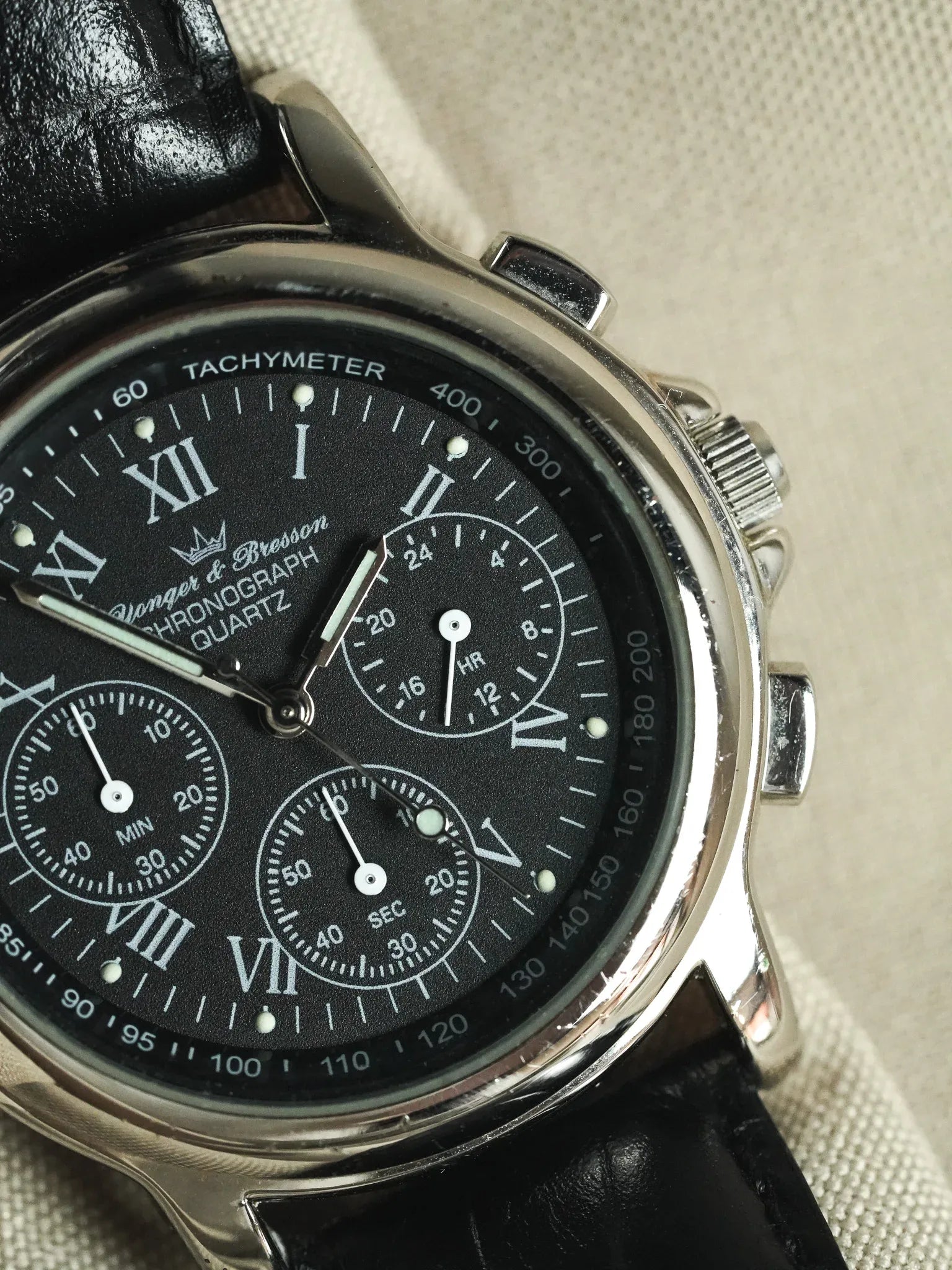 Yonger Bresson - Chronographe Noir Acier Quartz 39mm - 1990s - Atelier Victor