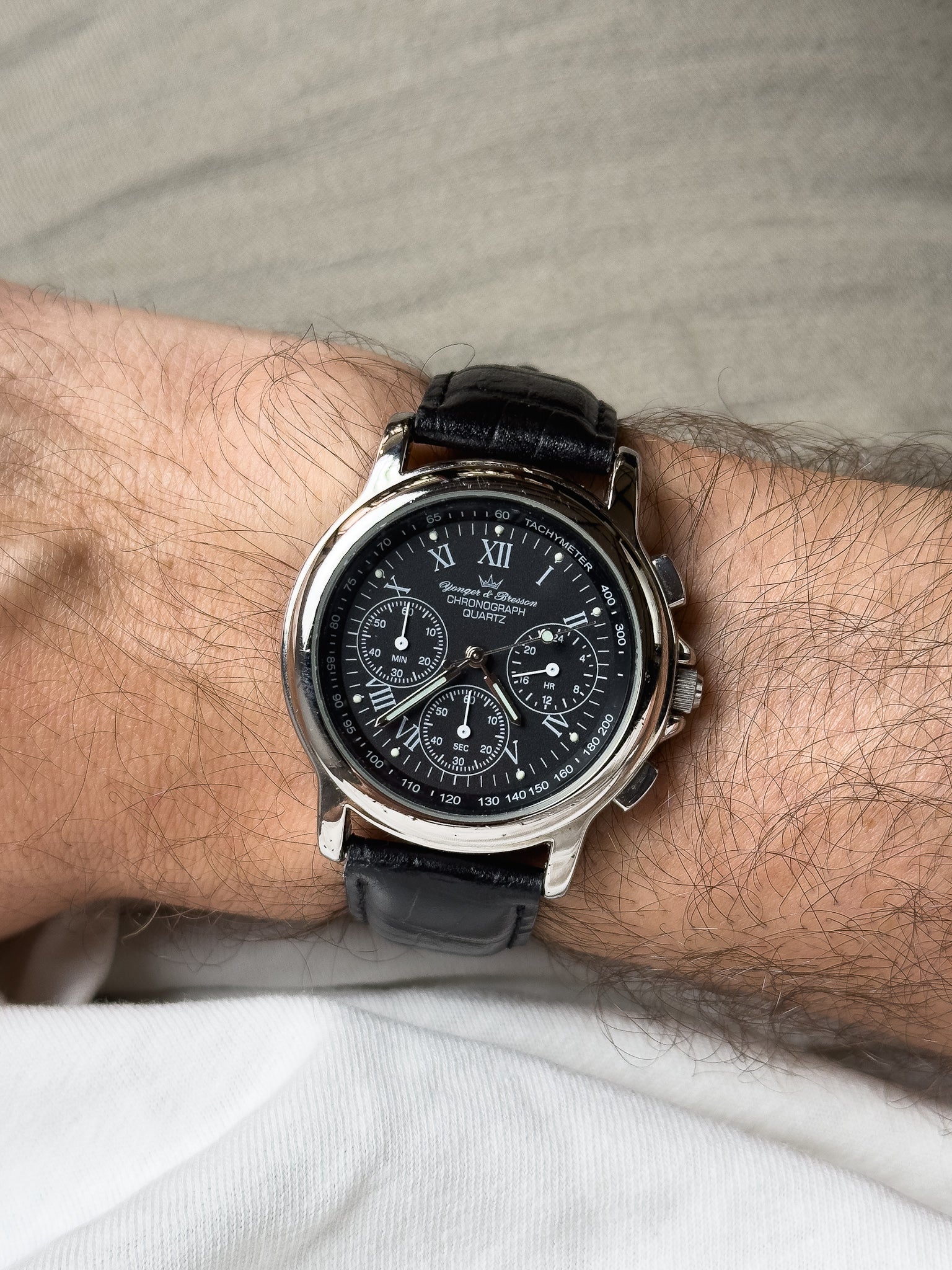 Yonger Bresson - Chronographe Noir Acier Quartz 39mm - 1990s - Atelier Victor - Vintage  Shop