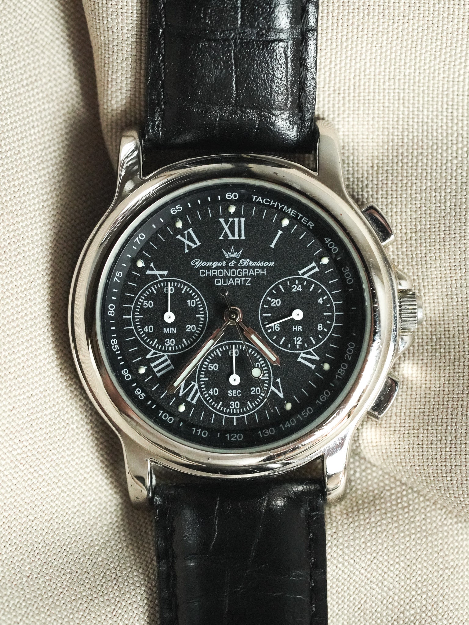 Yonger Bresson - Chronographe Noir Acier Quartz 39mm - 1990s - Atelier Victor - Vintage  Shop