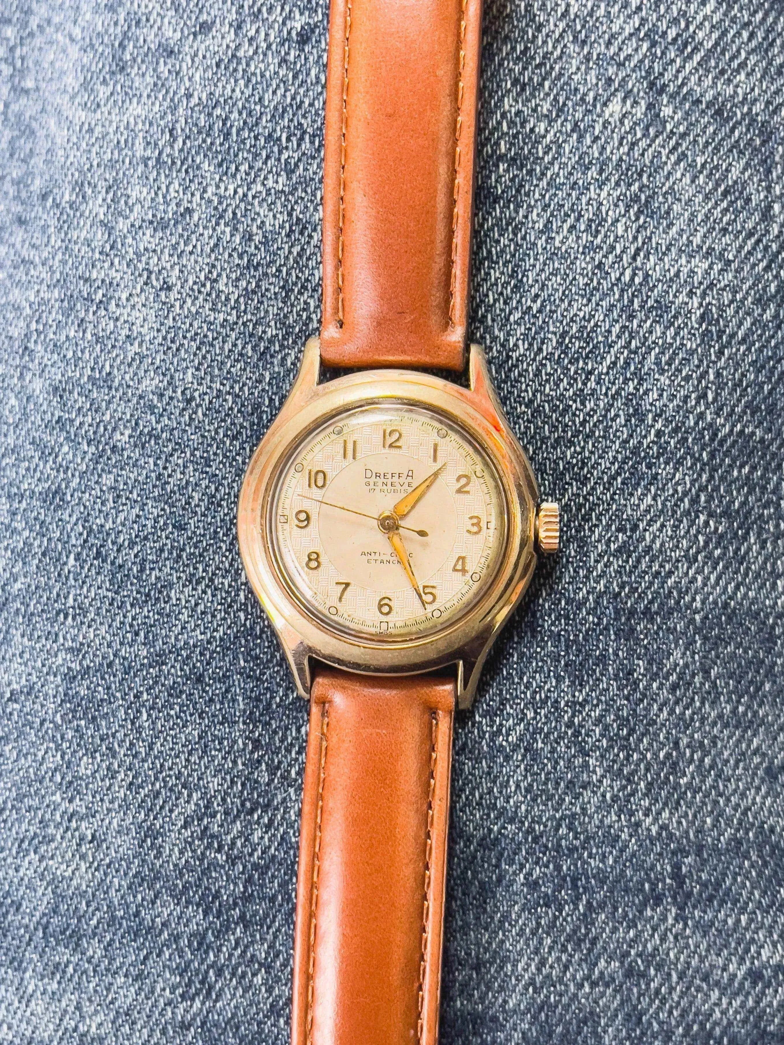 Dreffa Genève - Incabloc Patine Plaqué or - 1950s - Atelier Victor Paris - Vintage Watch Shop Dubai