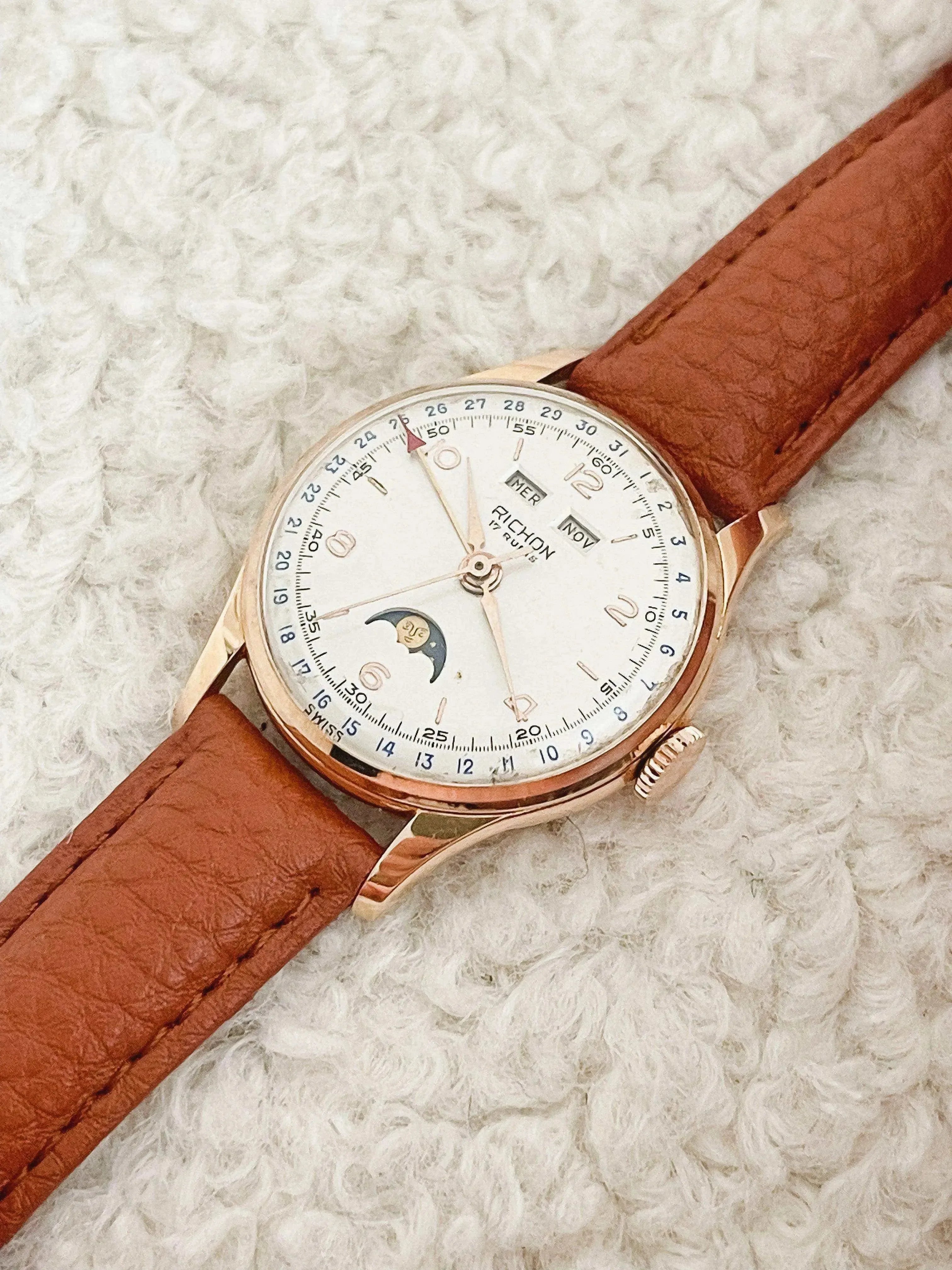 Richon - Venus 206 Or rose 18K Triple Calendar Phase de lune - 1950s - Atelier Victor - Vintage  Shop